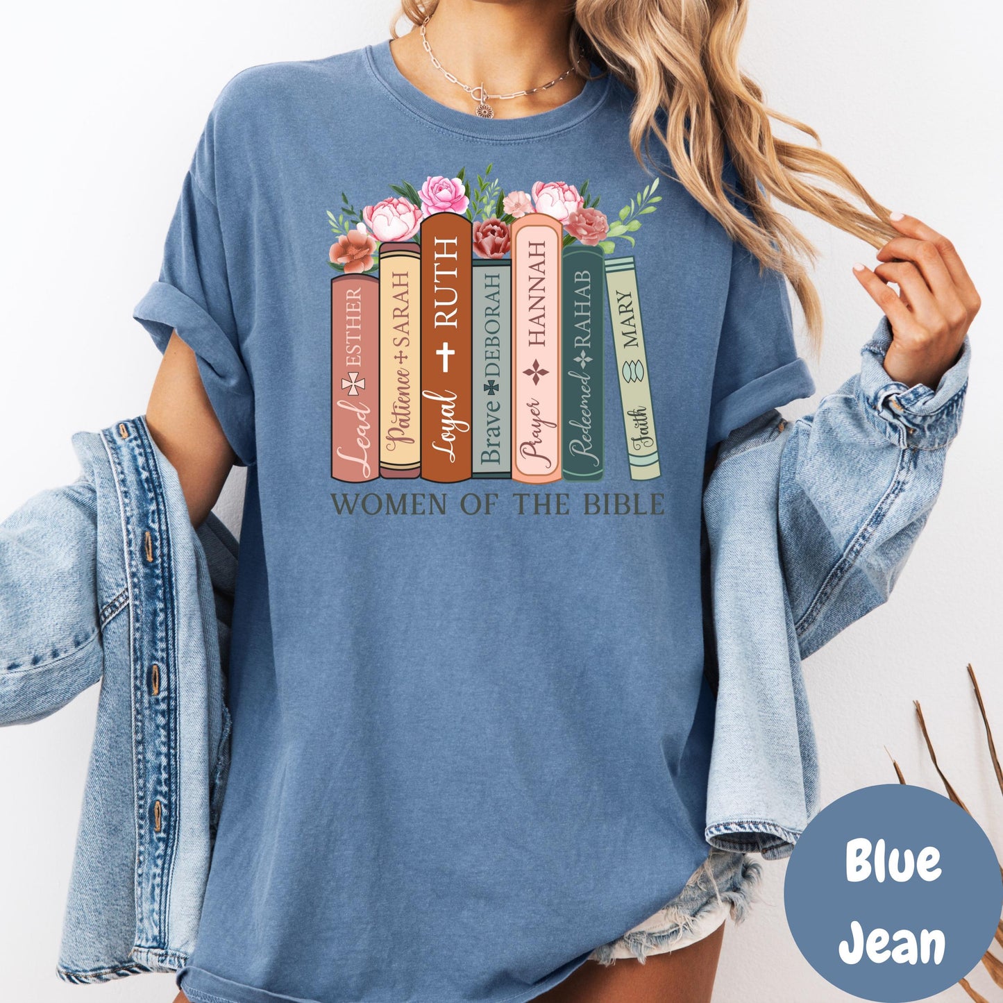 Women of the Bible Comfort Colors® Shirt, Christian Graphic Tee for Women, Bible Study Shirt, Faith Based Gift, Religious Floral T-Shirt