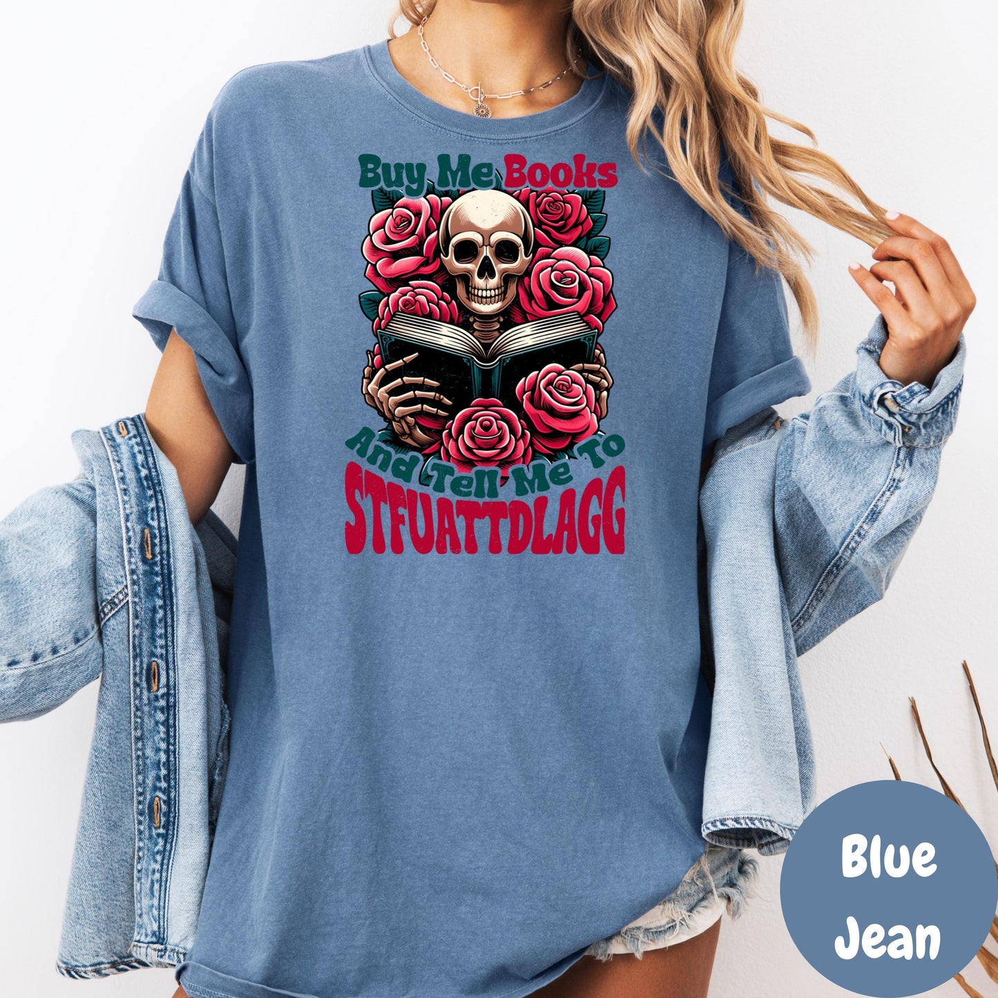 Buy Me Books Comfort Colors® Shirt, Spicy Bookish Graphic Tee, Skull and Roses Book Shirt, Funny Book Lover Shirt, Dark Academia Reading Tee