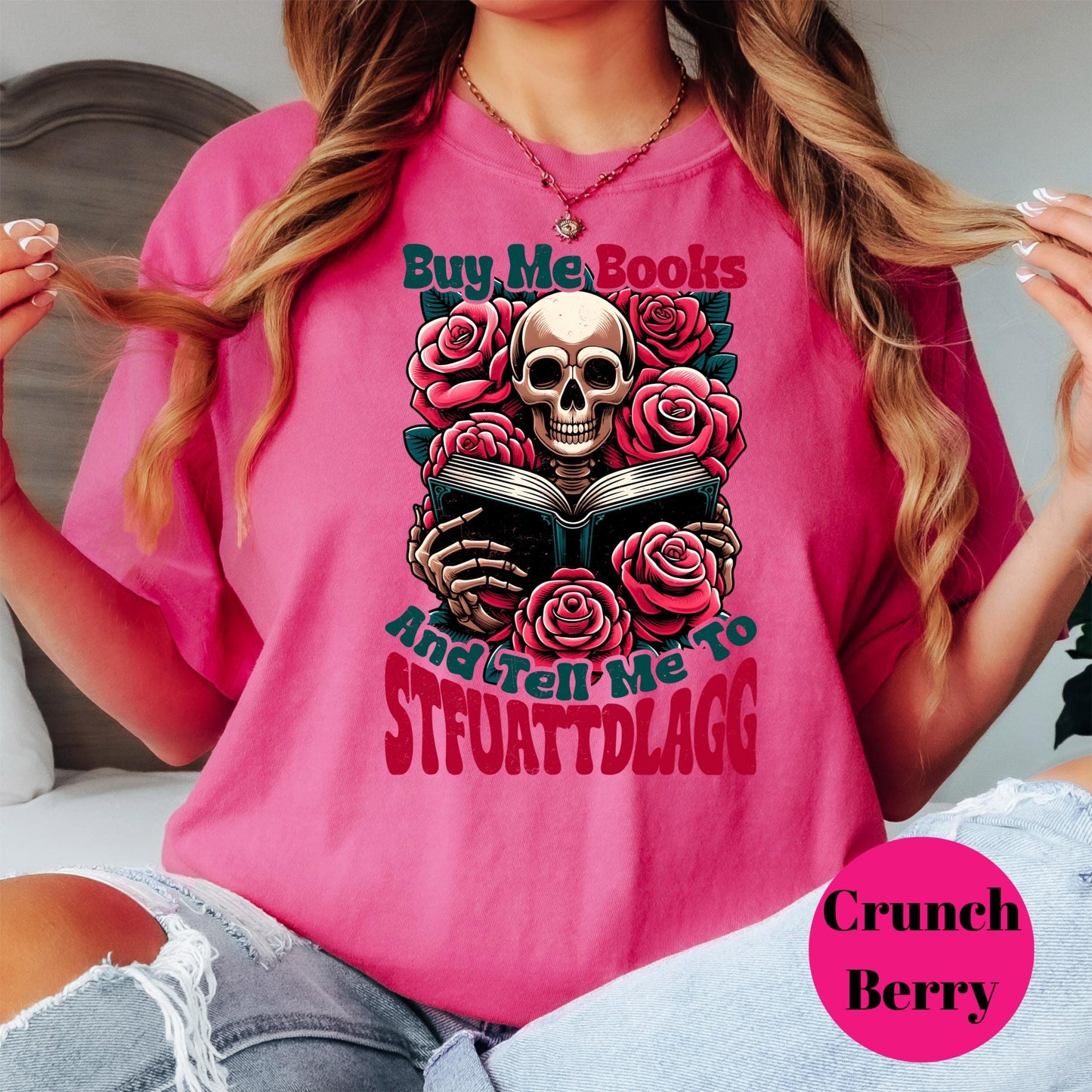 Buy Me Books Comfort Colors® Shirt, Spicy Bookish Graphic Tee, Skull and Roses Book Shirt, Funny Book Lover Shirt, Dark Academia Reading Tee