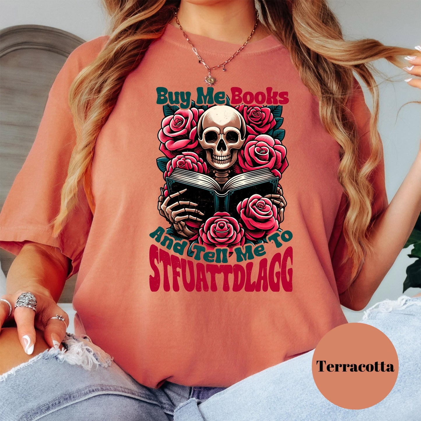 Buy Me Books Comfort Colors® Shirt, Spicy Bookish Graphic Tee, Skull and Roses Book Shirt, Funny Book Lover Shirt, Dark Academia Reading Tee
