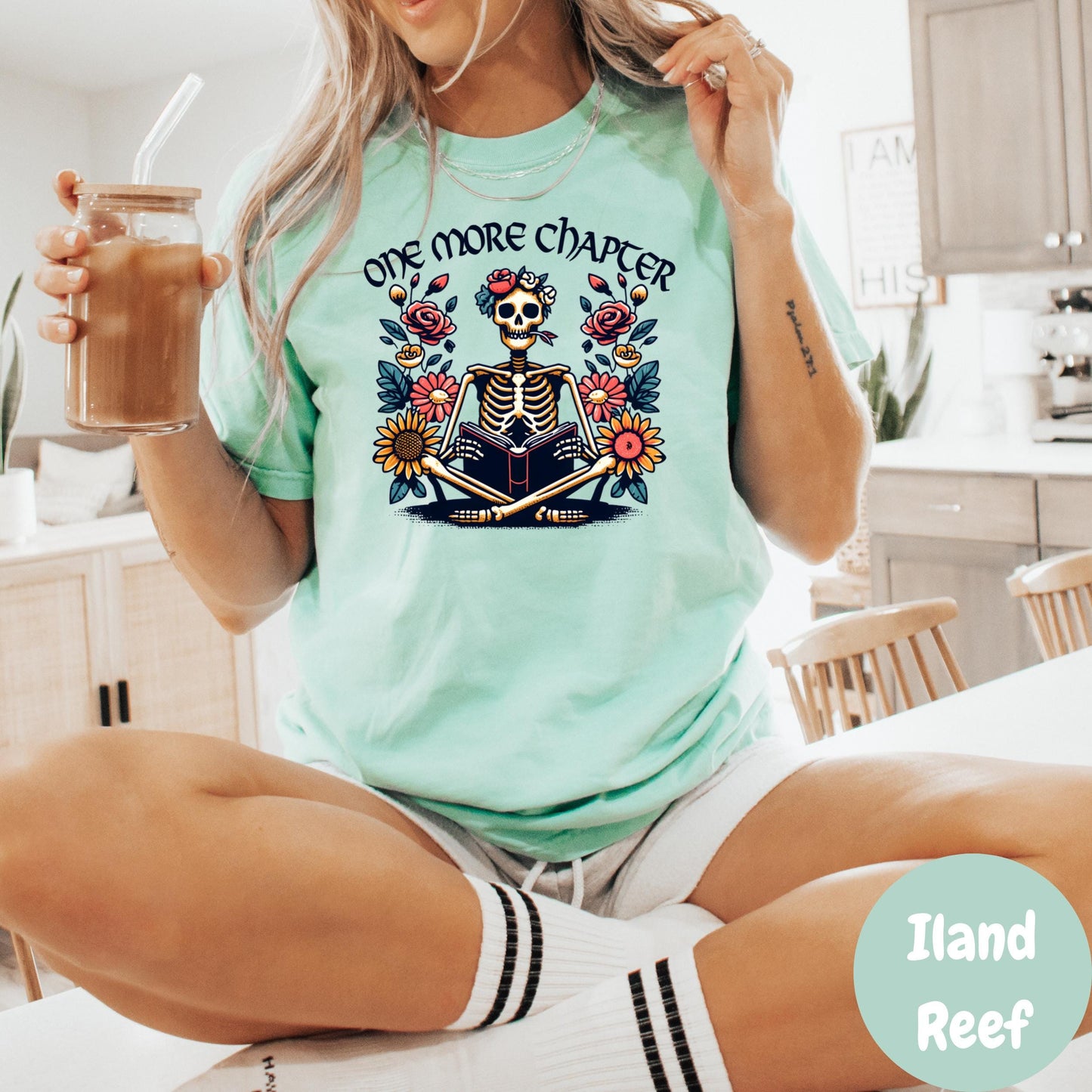 One More Chapter Comfort Colors® Shirt, Funny Skeleton Reading Shirt, Book Lover Graphic Tee, Spooky Reader Shirt, Dark Academia Book Tee
