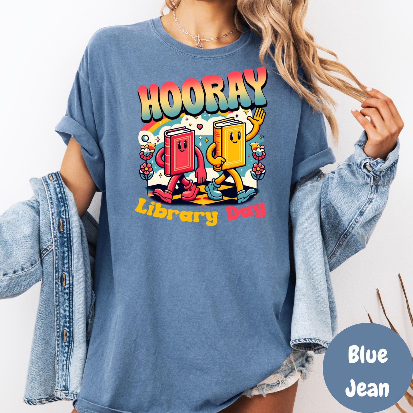 Hooray Library Day Comfort Colors® Shirt, Cute Book Lover Graphic Tee, Teacher or Librarian Shirt, Reading Day Shirt, Retro Book Tee