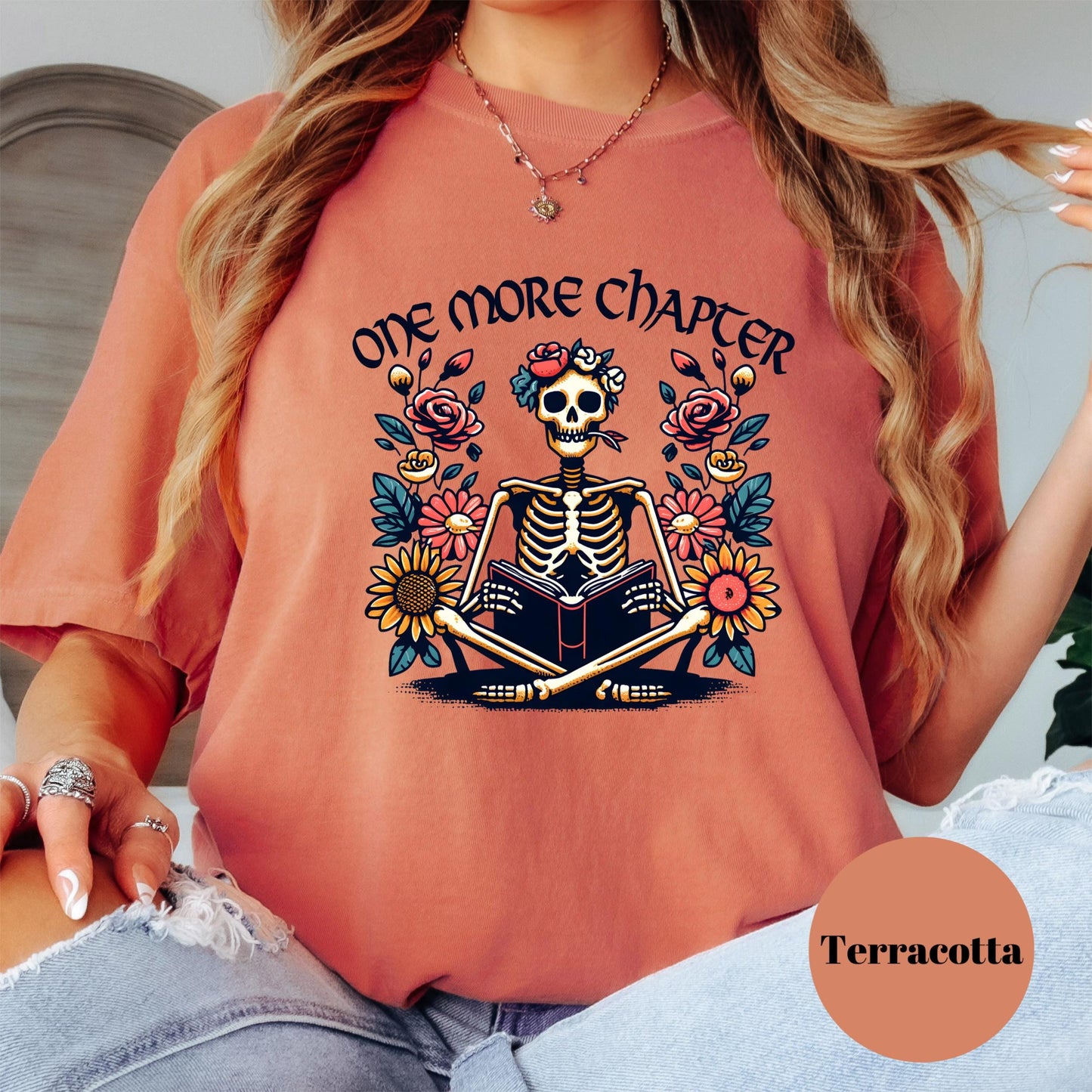 One More Chapter Comfort Colors® Shirt, Funny Skeleton Reading Shirt, Book Lover Graphic Tee, Spooky Reader Shirt, Dark Academia Book Tee