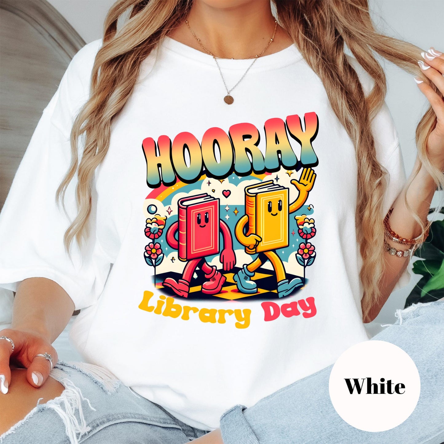 Hooray Library Day Comfort Colors® Shirt, Cute Book Lover Graphic Tee, Teacher or Librarian Shirt, Reading Day Shirt, Retro Book Tee