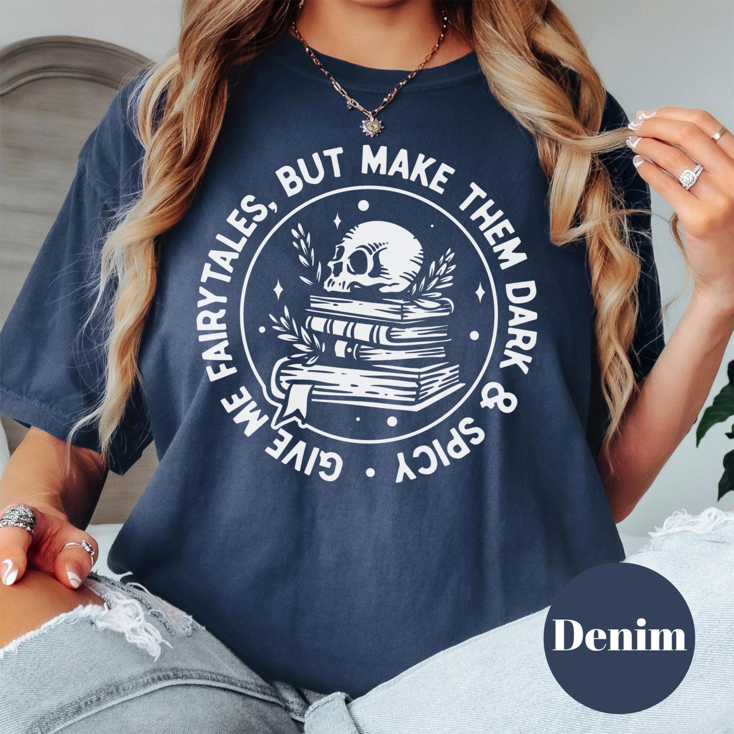 Dark & Spicy Fairytales Shirt, Comfort Colors® Shirt, Skull Book Stack Tee, Bookish Shirt, Fantasy Romance Gift, Dark Romance Reader Shirt
