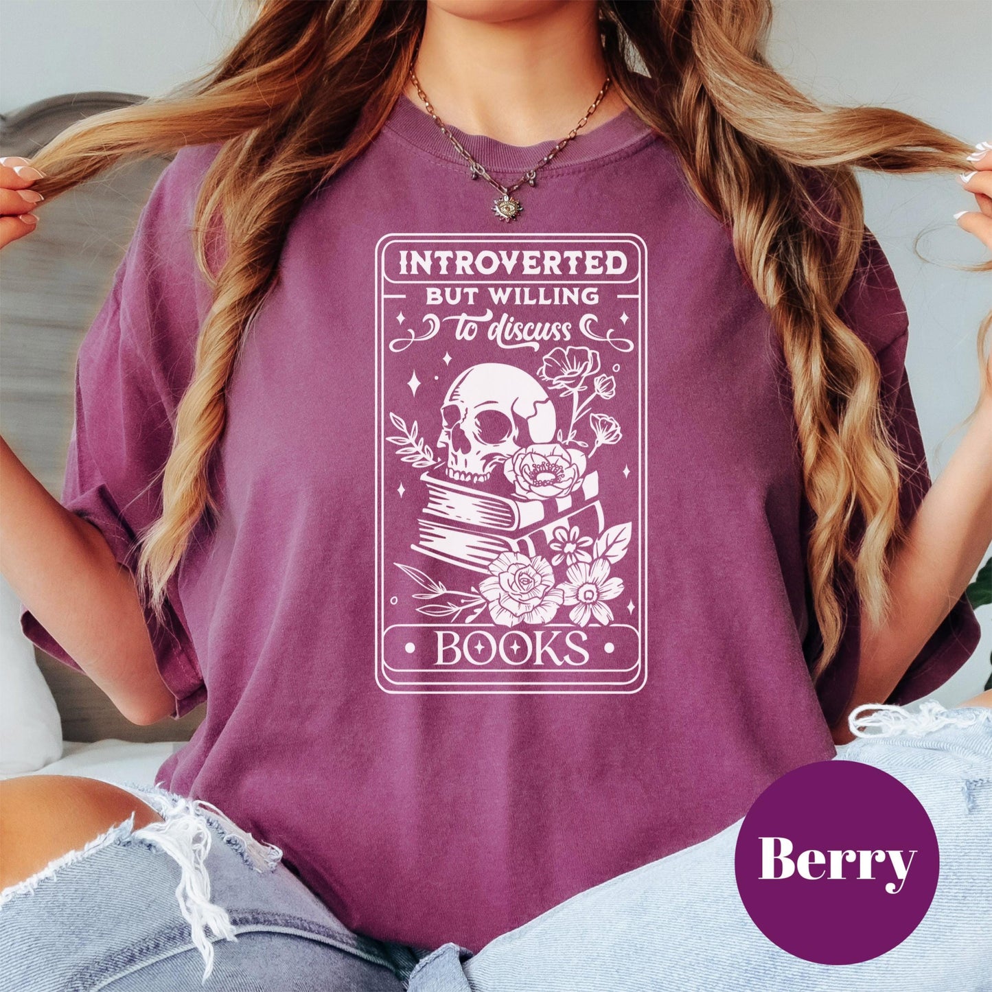 Introverted But Willing Shirt, Books Comfort Colors® Shirt, Gothic Book Lover Tee, Funny Reading Shirt, Skull Book Tee, Dark Academia Gift