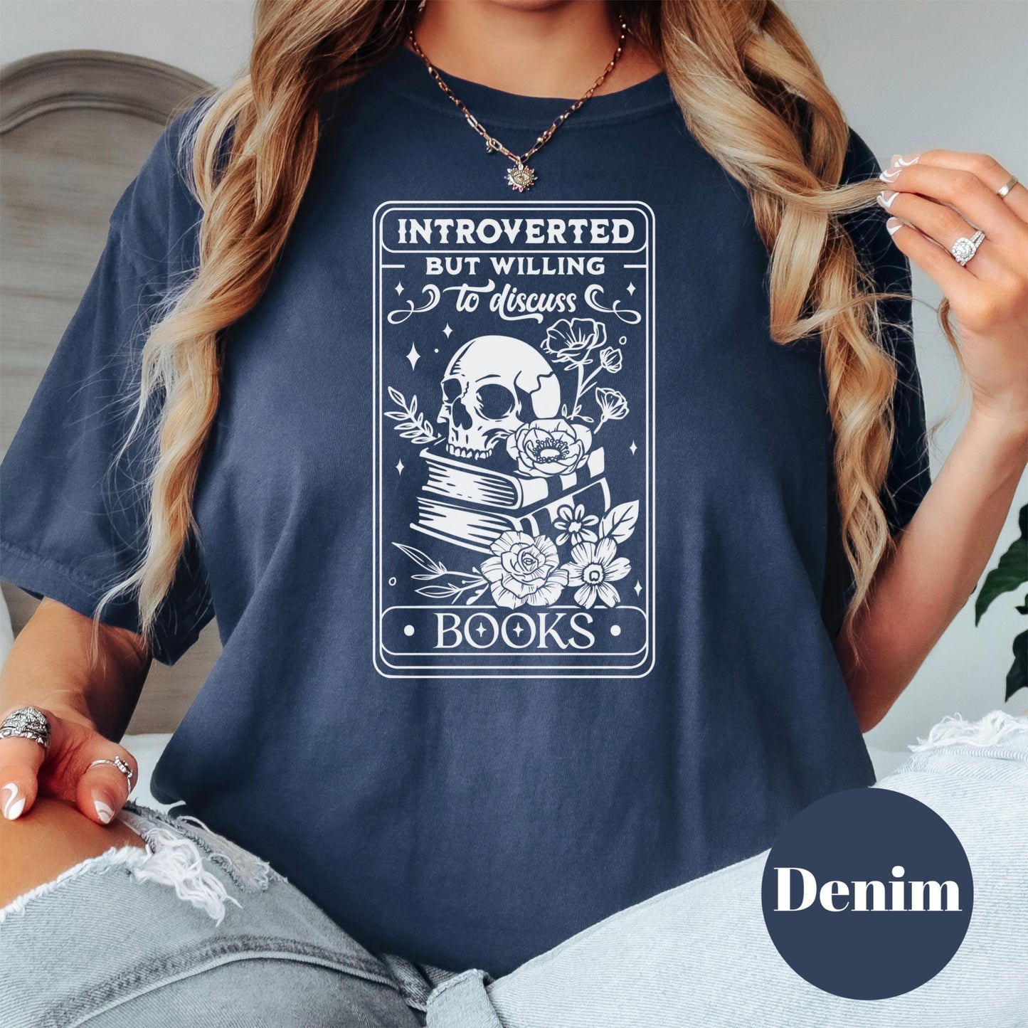 Introverted But Willing Shirt, Books Comfort Colors® Shirt, Gothic Book Lover Tee, Funny Reading Shirt, Skull Book Tee, Dark Academia Gift