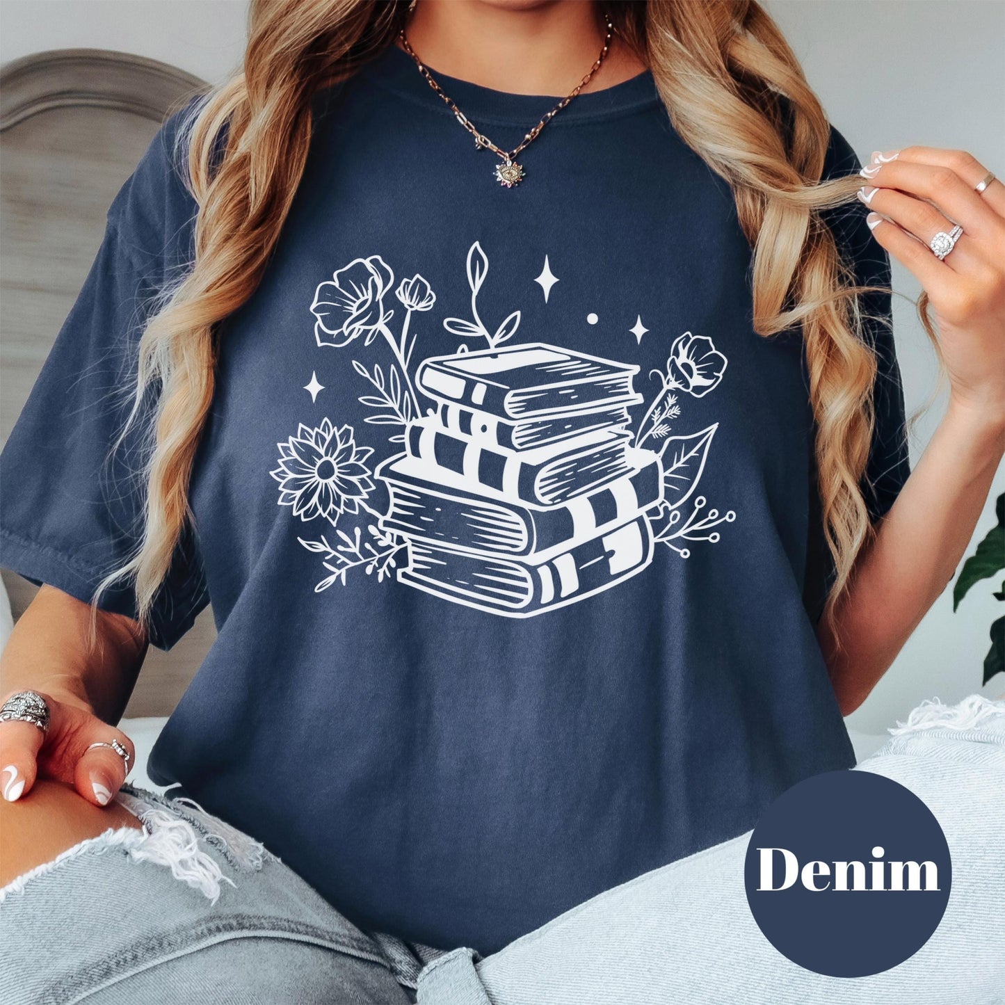 Stack of Books Floral Shirt, Reader Comfort Colors® Shirt, Book Lover Tee, Reading Shirt for Women, Cozy Reader Gift, Bookish Apparel