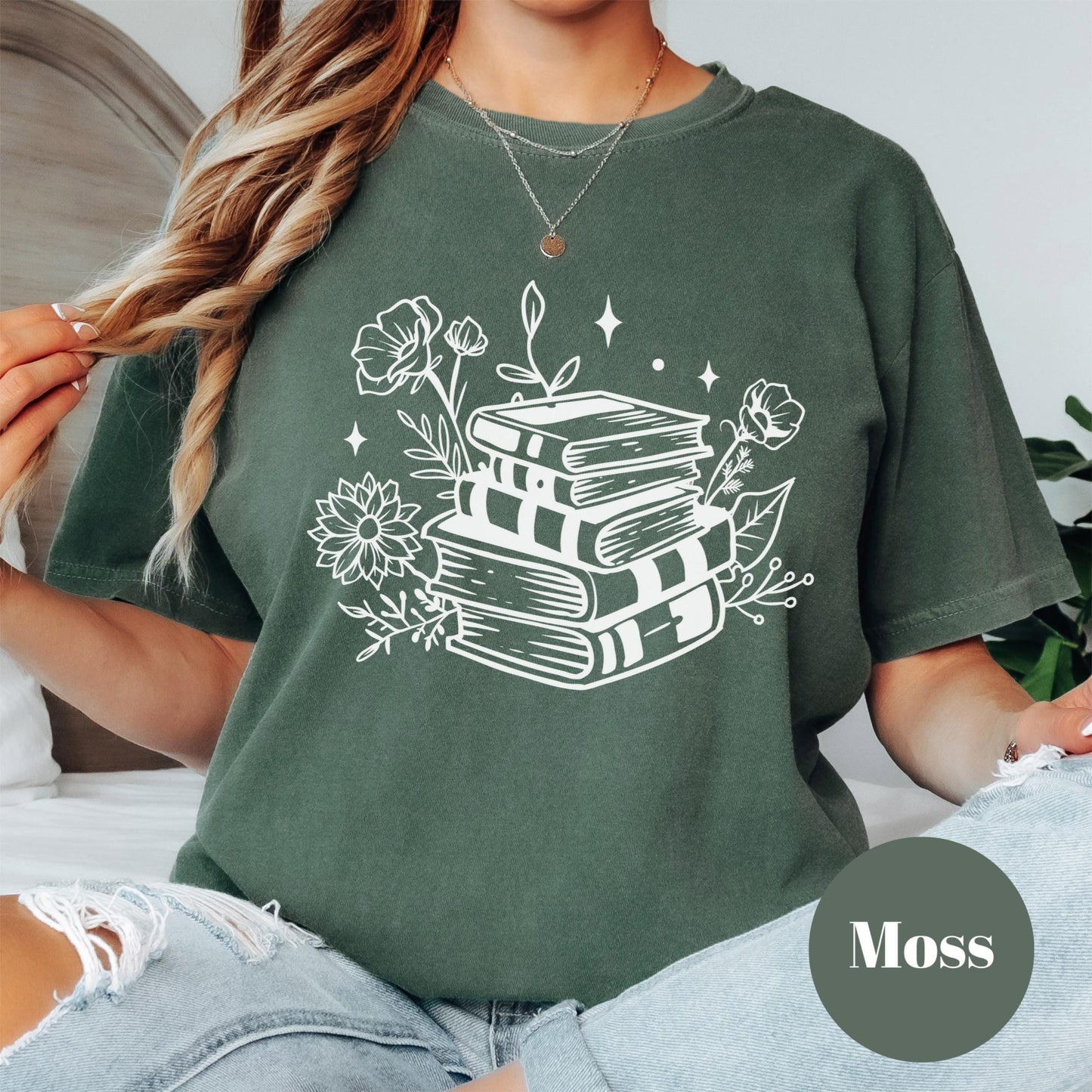 Stack of Books Floral Shirt, Reader Comfort Colors® Shirt, Book Lover Tee, Reading Shirt for Women, Cozy Reader Gift, Bookish Apparel