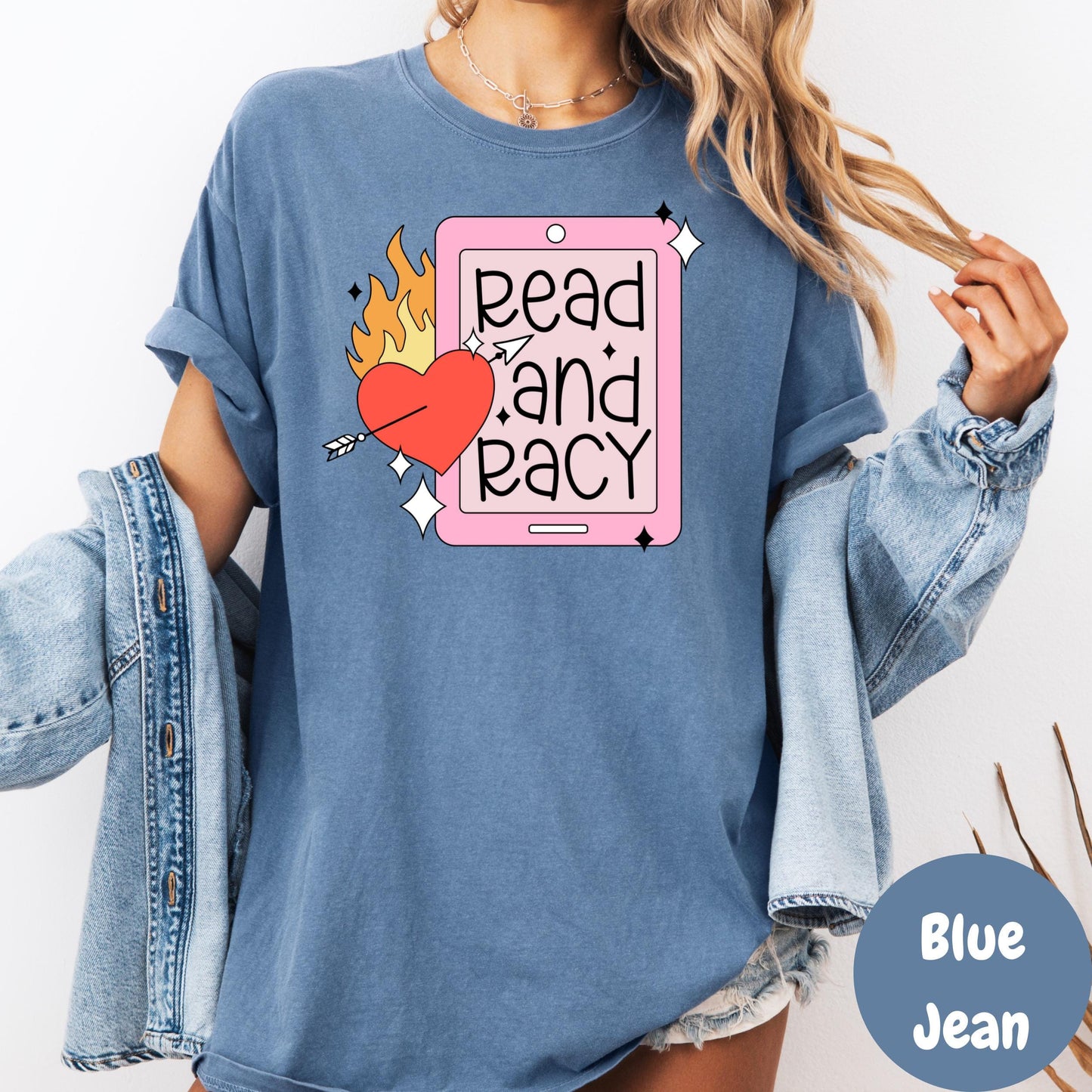 Read and Racy Shirt, Comfort Colors® Kindle Reader Shirt, Spicy Romance Book Tee, Smut Lover Gift, Ereader Bookish Shirt