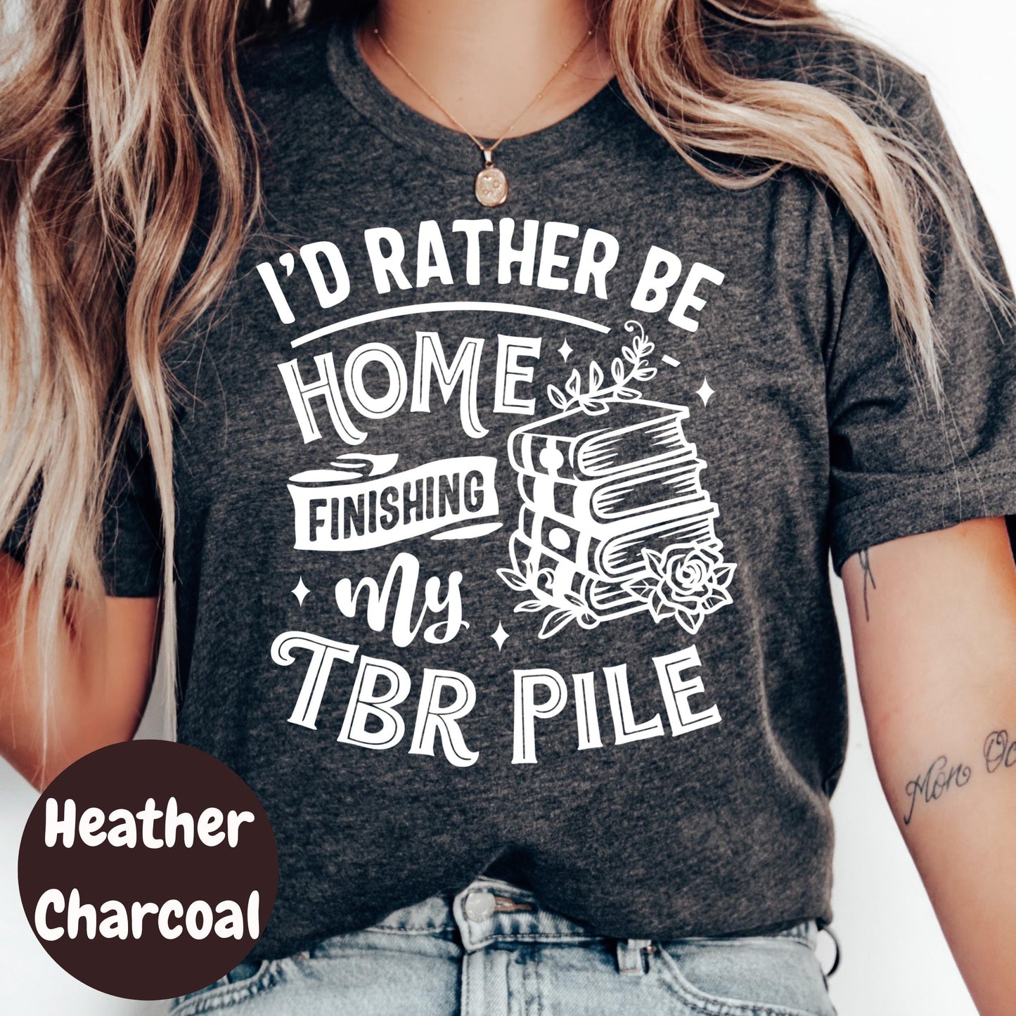 TBR Pile Shirt, I'd Rather Be Home Reading Tee, Book Lover T-Shirt, Funny Bookish Graphic Tee, Introvert Bookworm Gift, Reading Shirt