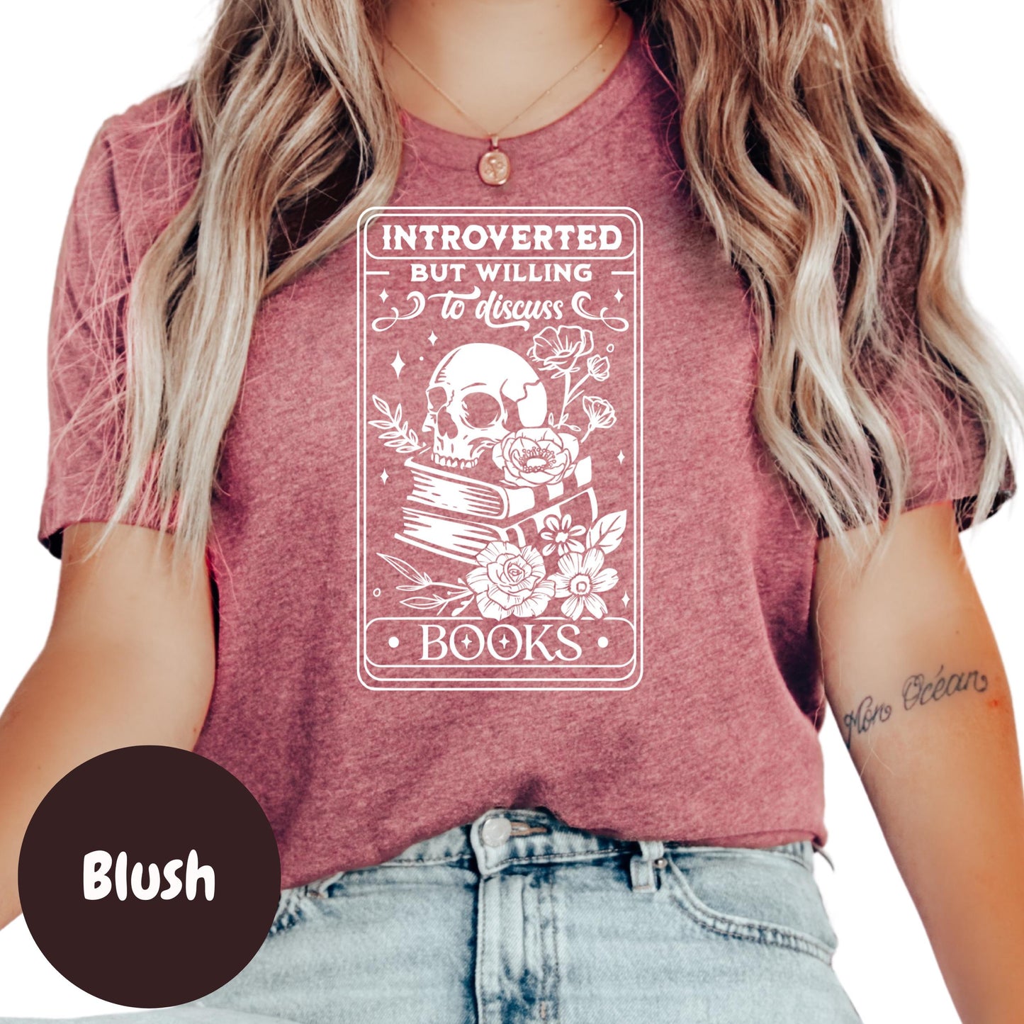 Introverted Book Shirt, But Willing to Discuss Books Tee, Funny Bookish Graphic Shirt, Goth Reader Gift, Skull Book Lover T-Shirt