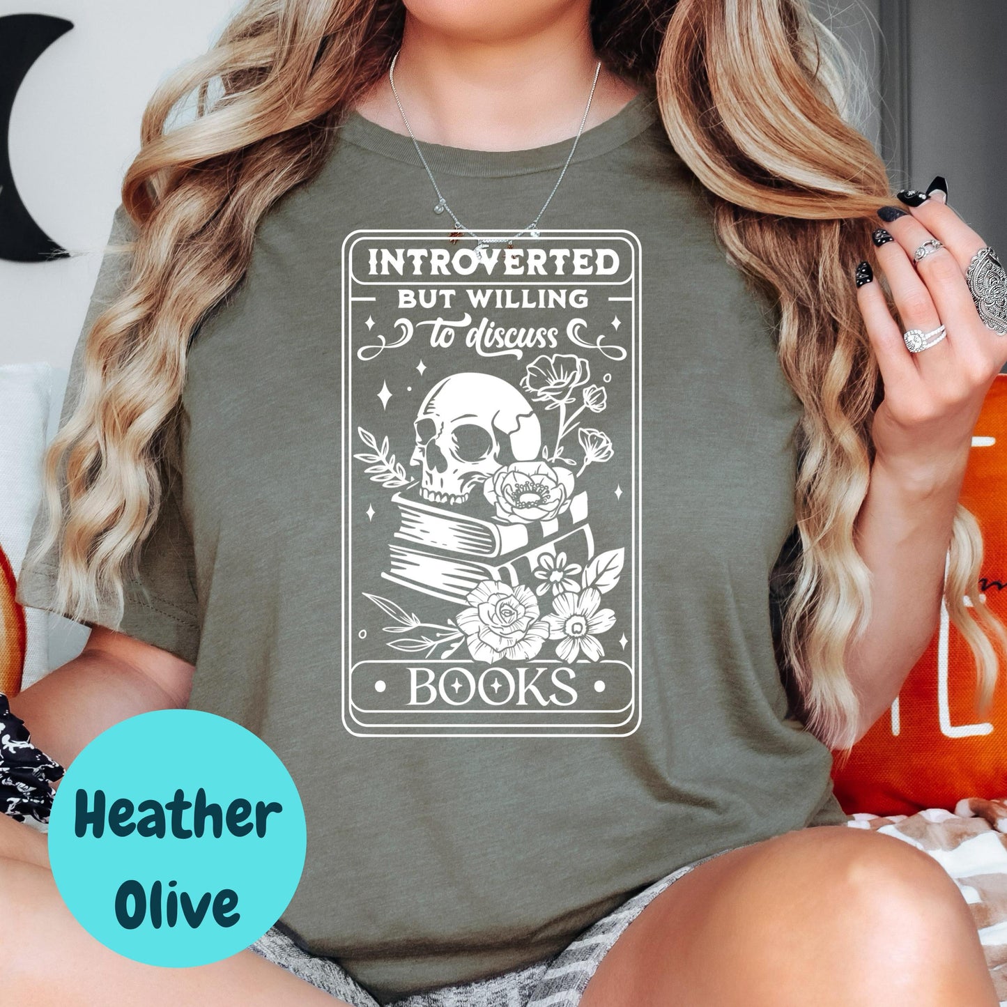 Introverted Book Shirt, But Willing to Discuss Books Tee, Funny Bookish Graphic Shirt, Goth Reader Gift, Skull Book Lover T-Shirt