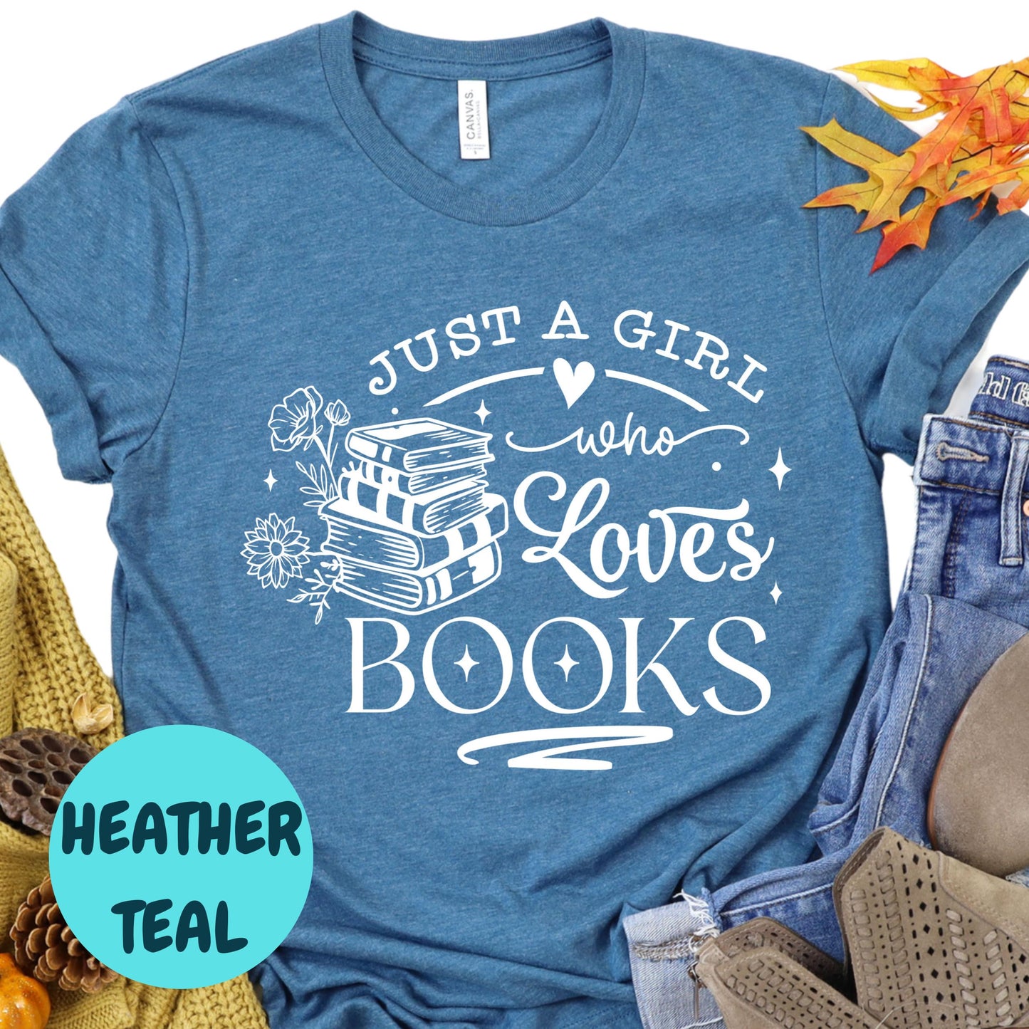 Just a Girl Who Loves Books Shirt, Cute Book Lover Tee, Bookish Graphic T-Shirt, Reading Gift for Her, Bibliophile T-Shirt