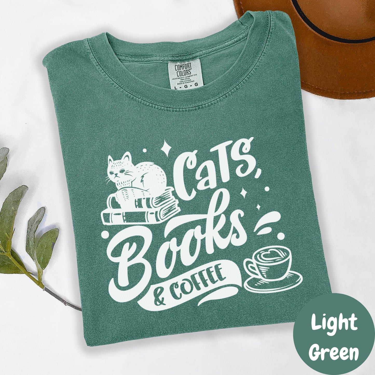 Cats Books and Coffee Shirt, Comfort Colors® Book Lover Tee, Cat Mom Gift, Cozy Reader Shirt, Bookish Graphic Tee, Coffee Shirt for Women