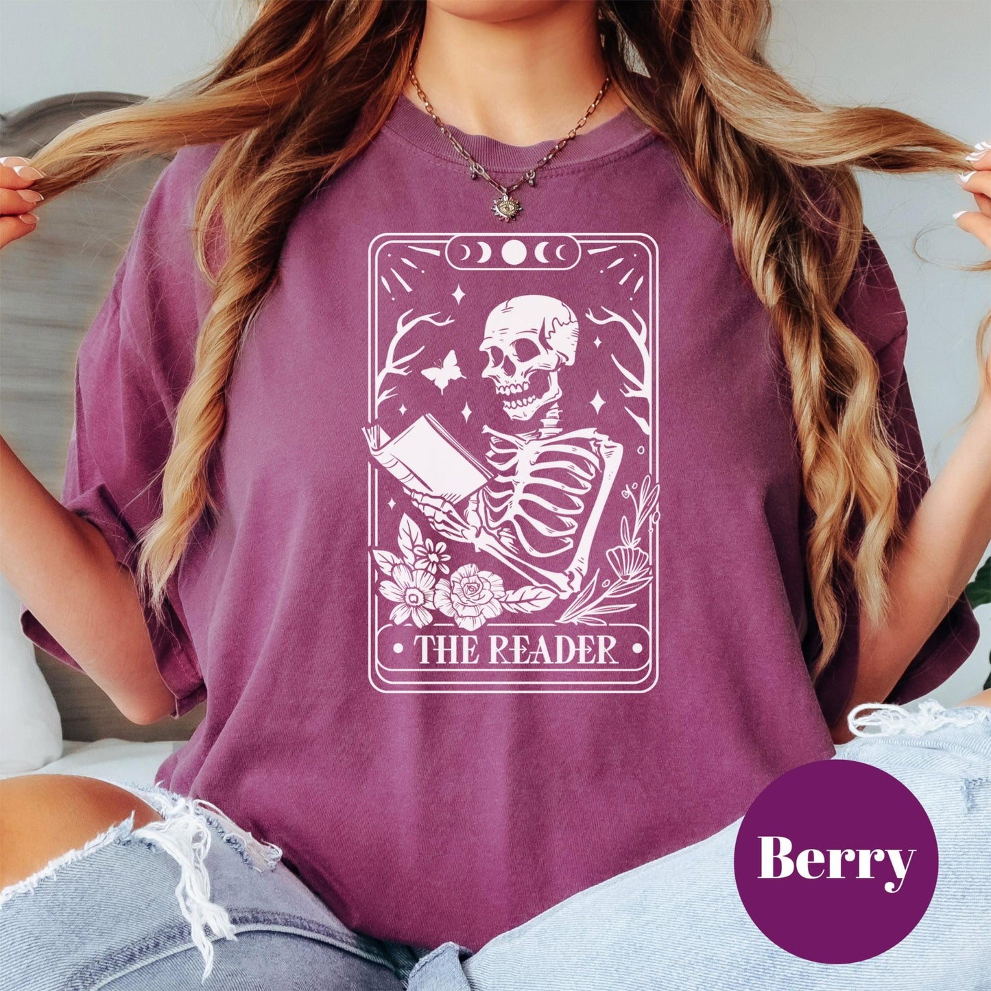 The Reader Tarot Shirt, Skeleton Book Shirt, Comfort Colors® Bookish Tee, Dark Academia Aesthetic, Gothic Reader Shirt, Creepy Cute Book Tee