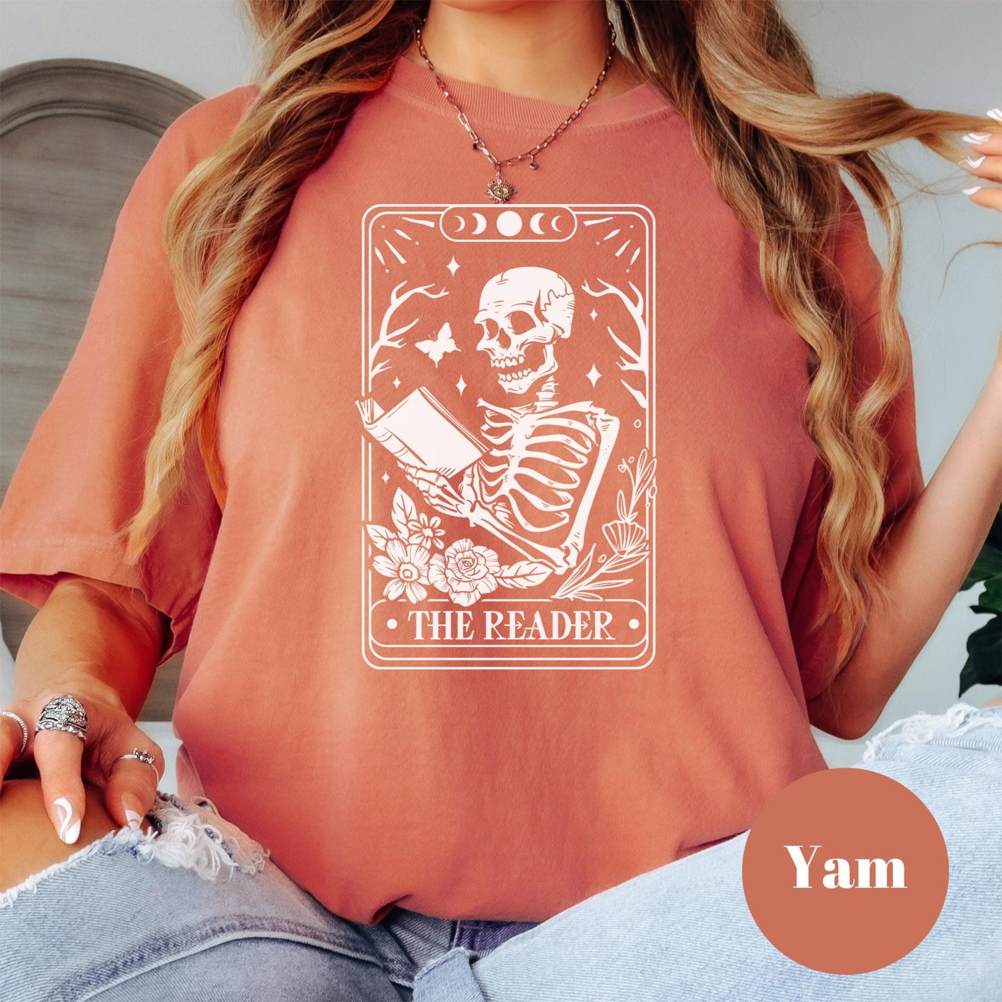 The Reader Tarot Shirt, Skeleton Book Shirt, Comfort Colors® Bookish Tee, Dark Academia Aesthetic, Gothic Reader Shirt, Creepy Cute Book Tee