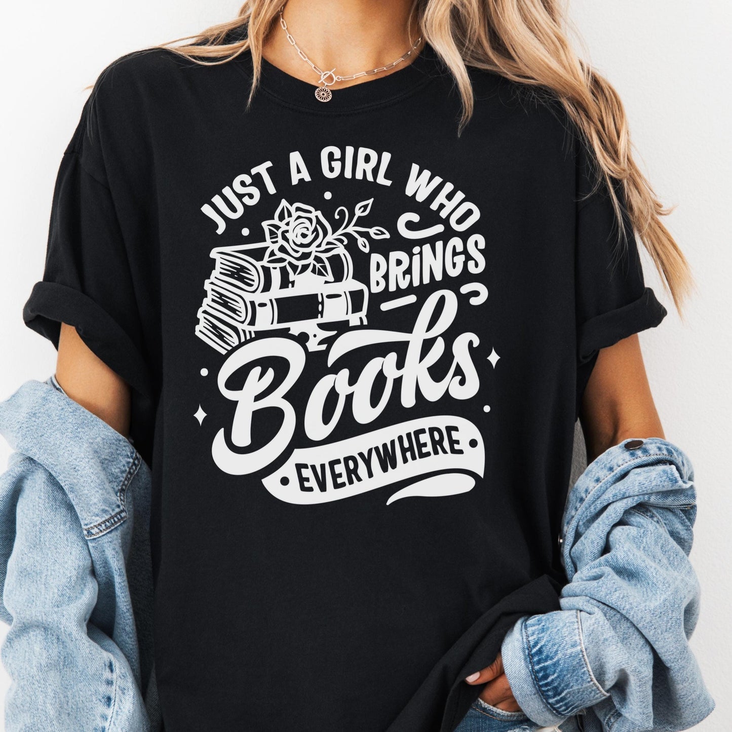 Just a Girl Who Brings Books Shirt, Comfort Colors® Bookish Tee, Funny Book Lover Gift, Introvert Reading Shirt, Cute Reader Graphic Tee