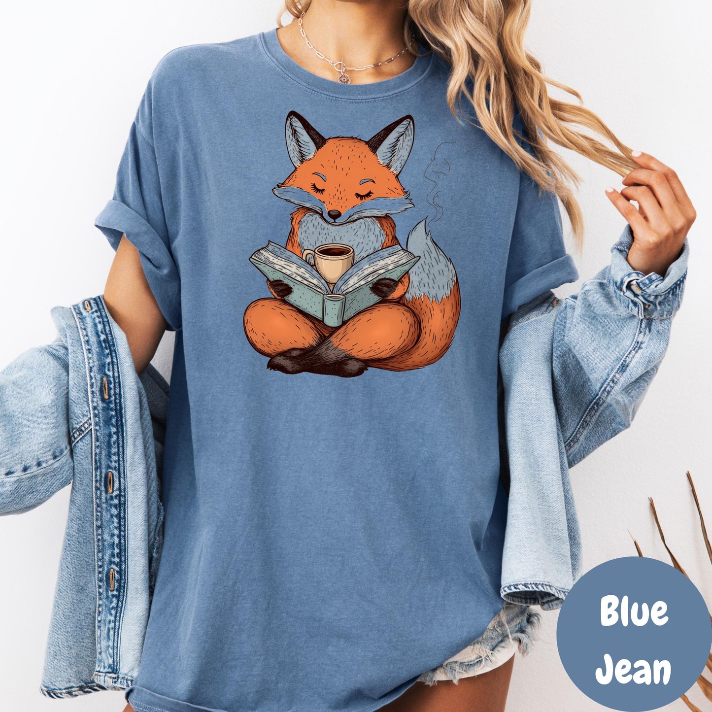 Fox Reading Book and Coffee Shirt, Cozy Comfort Colors® Tee, Cute Bookish Animal Shirt, Autumn Vibes Reading Shirt, Book Lover Gift Tee