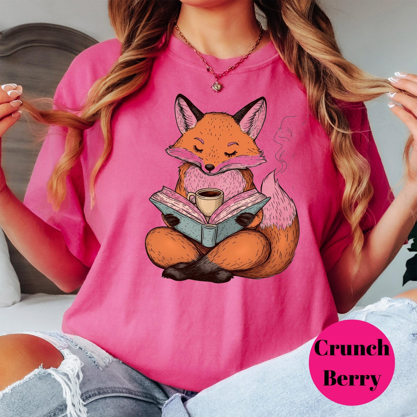 Fox Reading Book and Coffee Shirt, Cozy Comfort Colors® Tee, Cute Bookish Animal Shirt, Autumn Vibes Reading Shirt, Book Lover Gift Tee