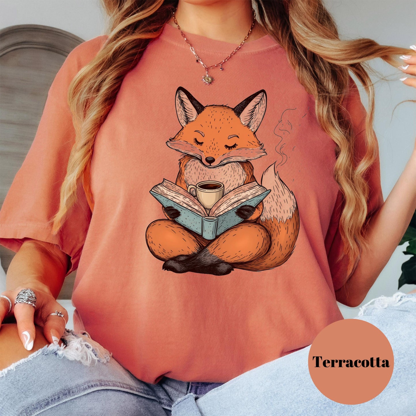 Fox Reading Book and Coffee Shirt, Cozy Comfort Colors® Tee, Cute Bookish Animal Shirt, Autumn Vibes Reading Shirt, Book Lover Gift Tee