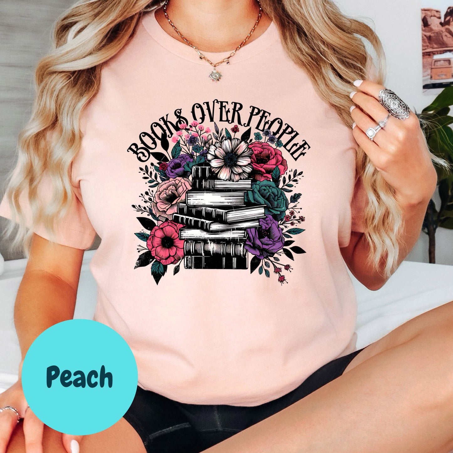 Books Over People Shirt – Gothic Floral Book Lover Tee – Anti-Social Reader Shirt – Dark Romance Book Tee – Funny Book Nerd Shirt