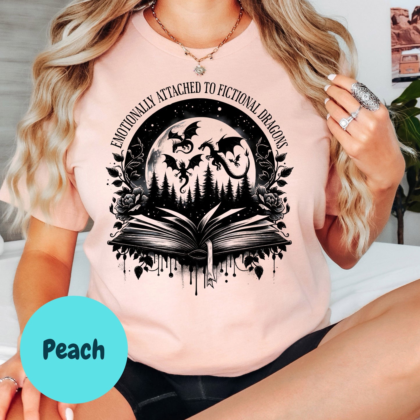 Emotionally Attached to Fictional Dragons Shirt – Fantasy Book Lover Tee – Dark Dragon Reader Shirt – Bookish Graphic Tee – Romantasy Gift Shirt