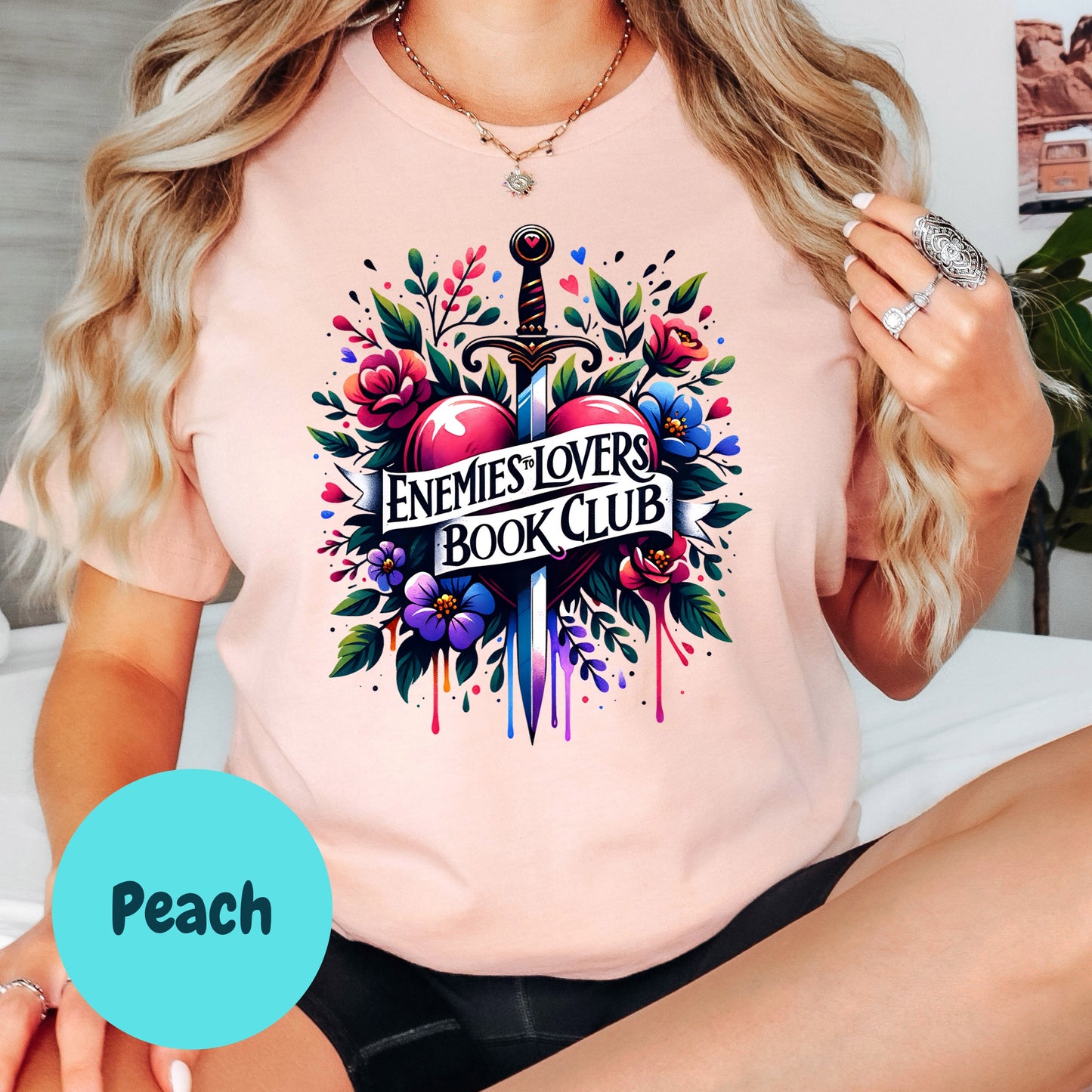 Enemies to Lovers Book Club Shirt – Romantic Fantasy Reader Tee – Bookish Sword Through Heart Shirt – Spicy Book Club Gift – Romantasy Merch