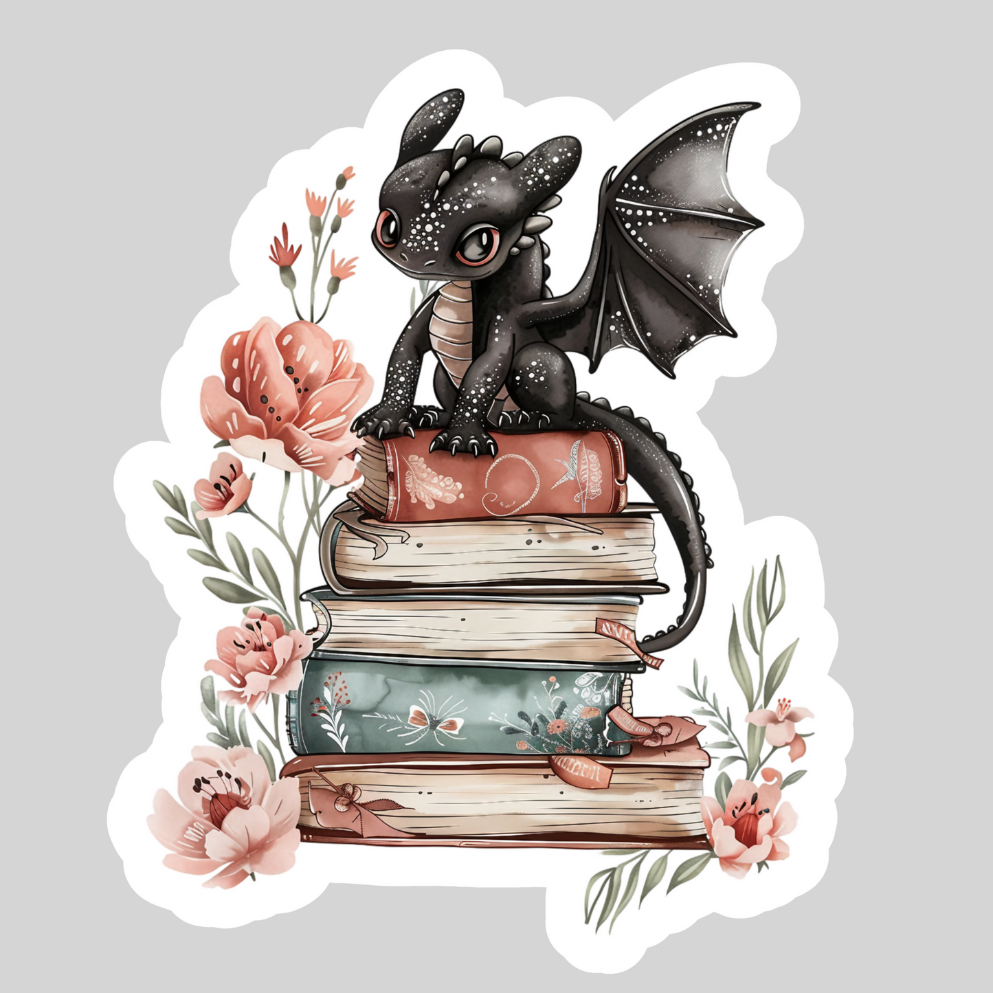 Watercolor Book Dragon – 3" Waterproof Bookish Sticker with Holo Overlay – Reading, Books, Reader Gift, Book Lover