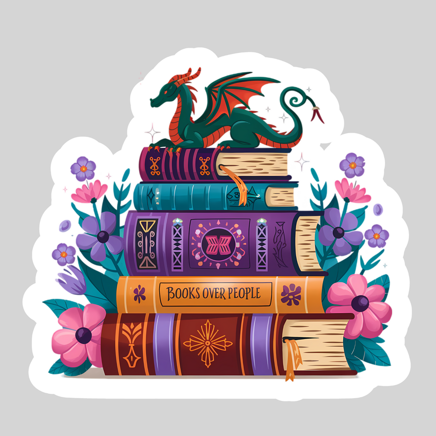 Dragon Book Stack – 3" Waterproof Bookish Sticker with Holo Overlay – Reading, Books, Reader Gift, Book Lover