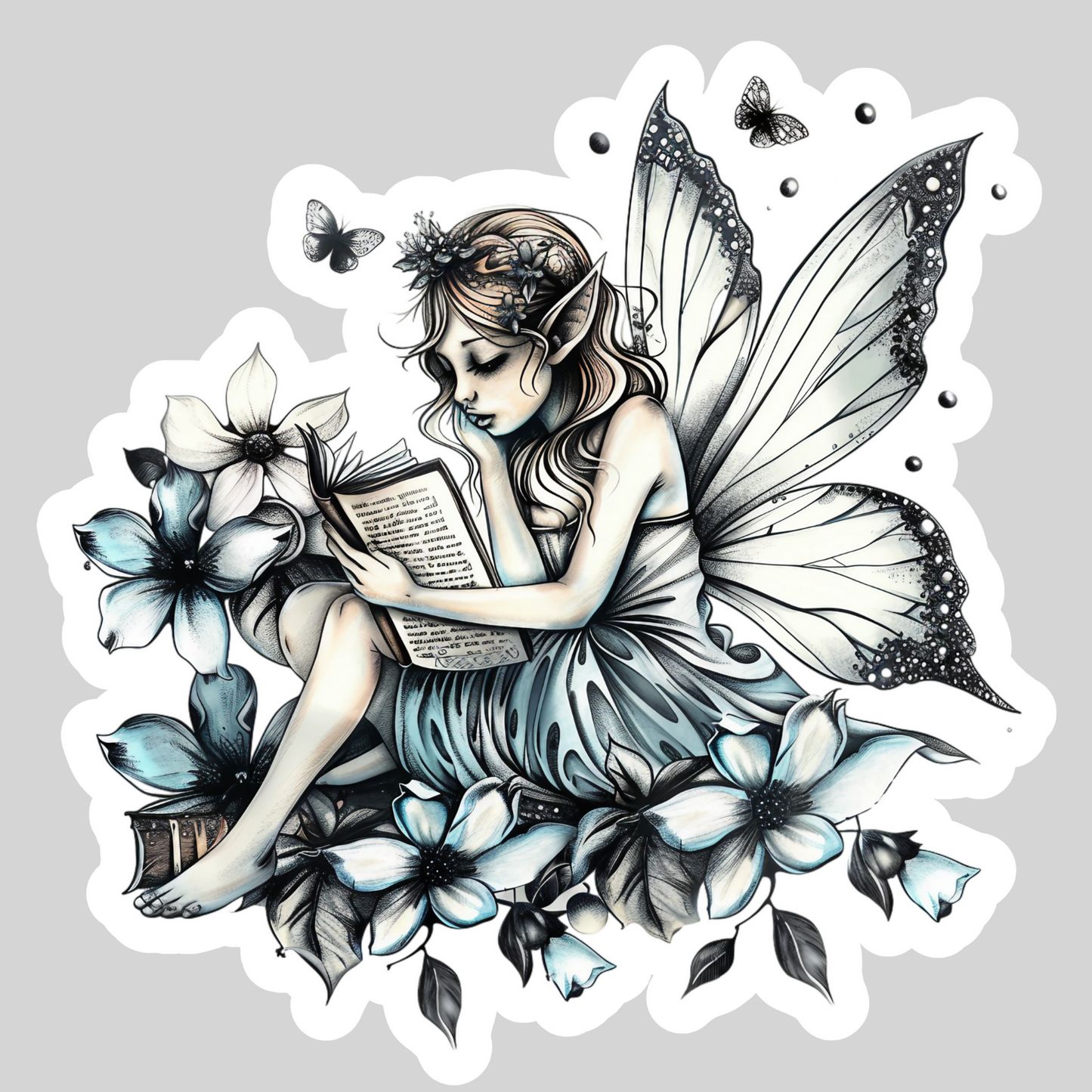 Fairy Reading – 3" Waterproof Bookish Sticker with Holo Overlay – Reading, Books, Reader Gift, Book Lover