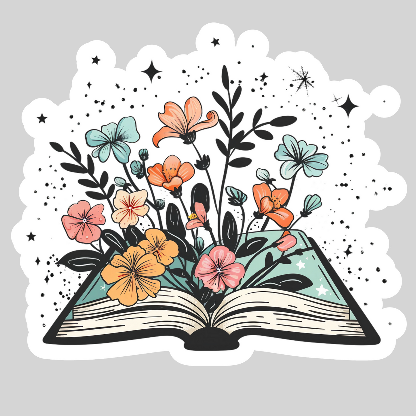 Open Book With Flowers – 3" Waterproof Bookish Sticker with Holo Overlay – Reading, Books, Reader Gift, Book Lover