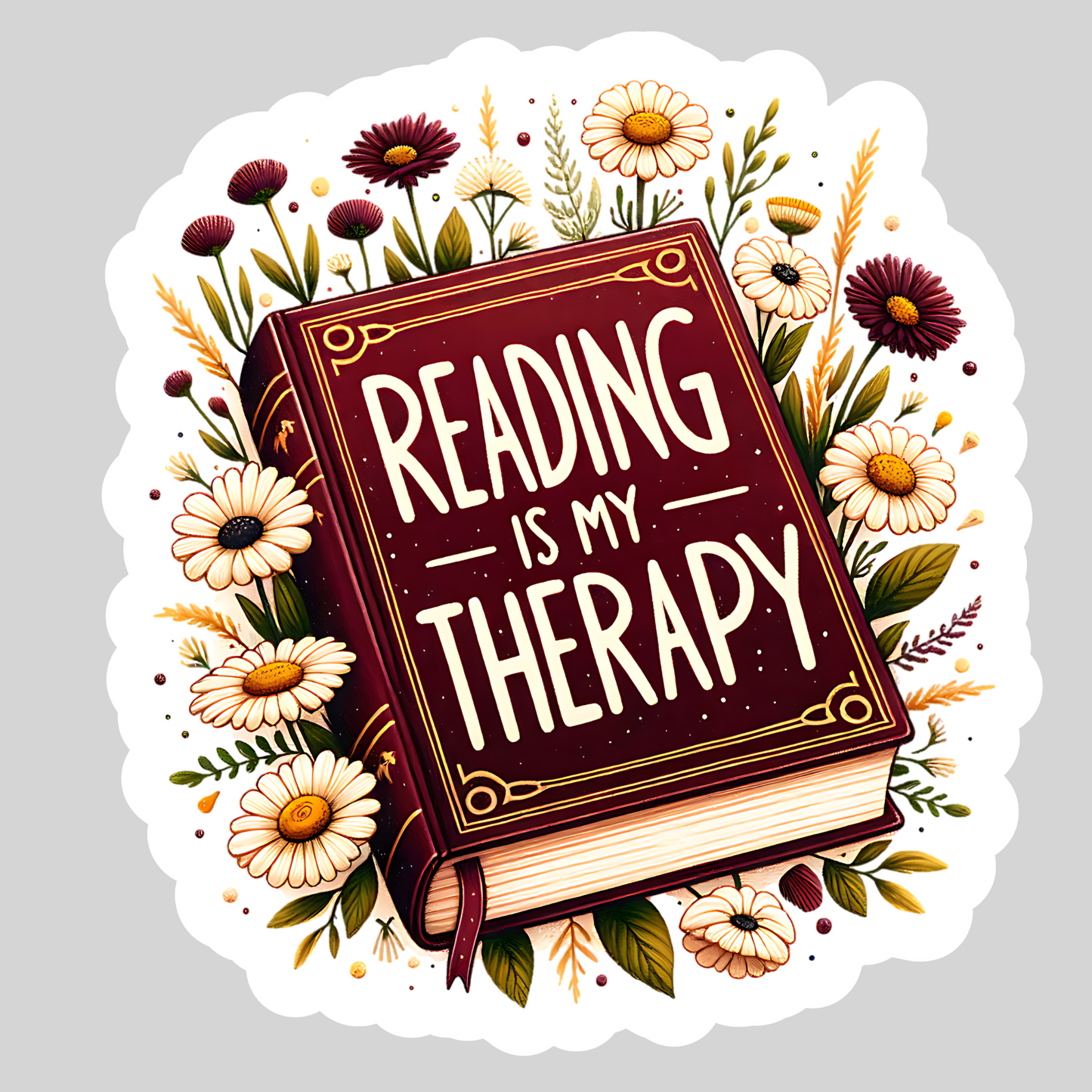 Reading is My Therapy Maroon Book – 3" Waterproof Bookish Sticker with Holo Overlay – Reading, Books, Reader Gift, Book Lover