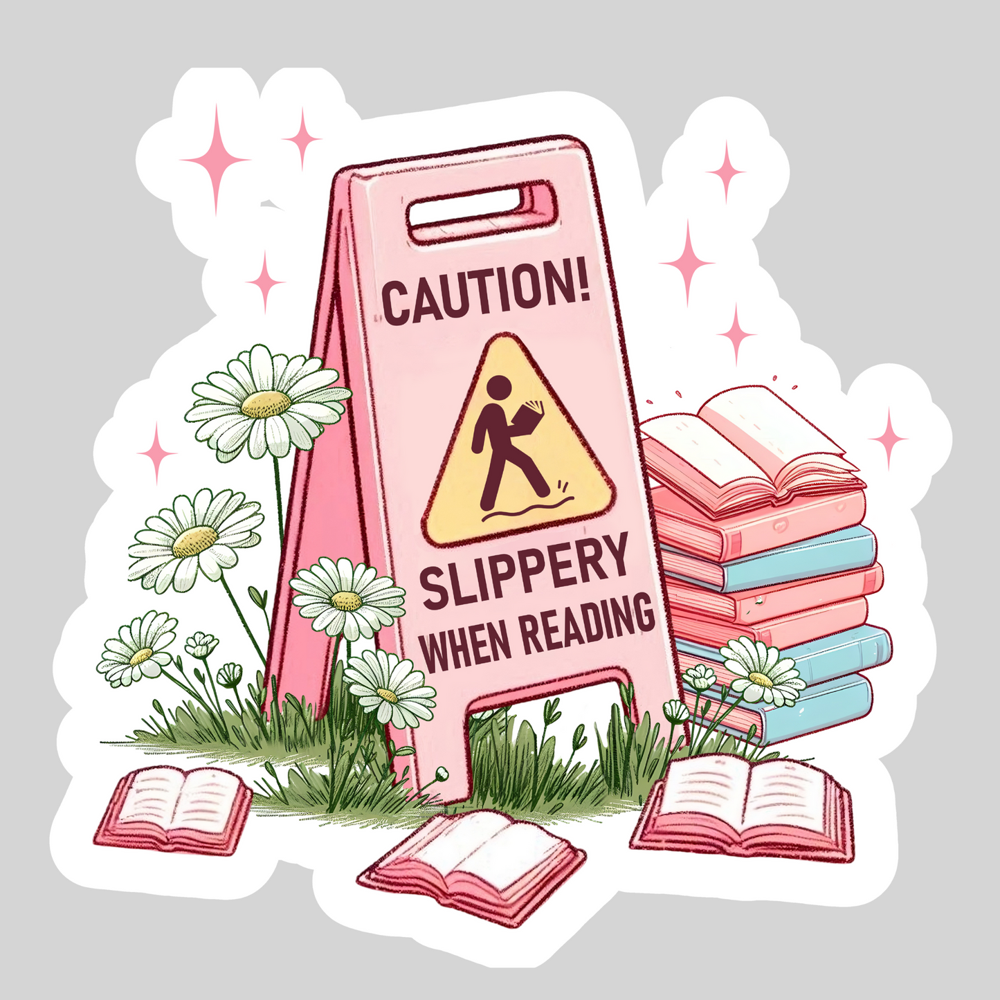 Caution Slippery When Reading Smuty Romance – 3" Waterproof Bookish Sticker with Holo Overlay – Reading, Books, Reader Gift, Book Lover