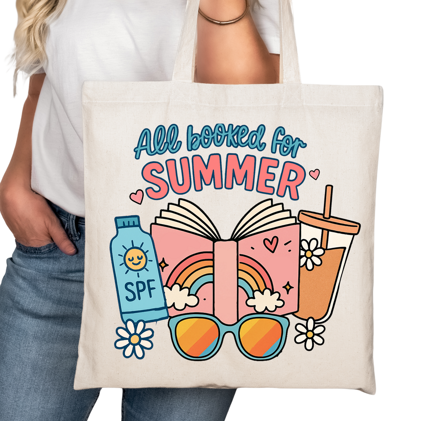 All Booked For Summer Bookish Tote Bag – Funny Reading Tote for Book Lovers – Introvert Gift – Romance Reader Bag – Book Club Gift