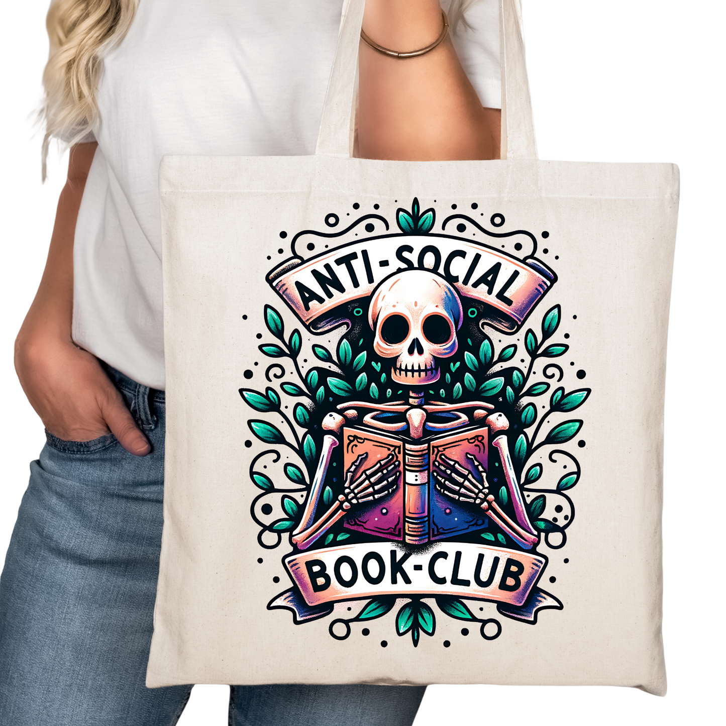 Anti Social Book Club Bookish Tote Bag – Funny Reading Tote for Book Lovers – Introvert Gift – Romance Reader Bag – Book Club Gift