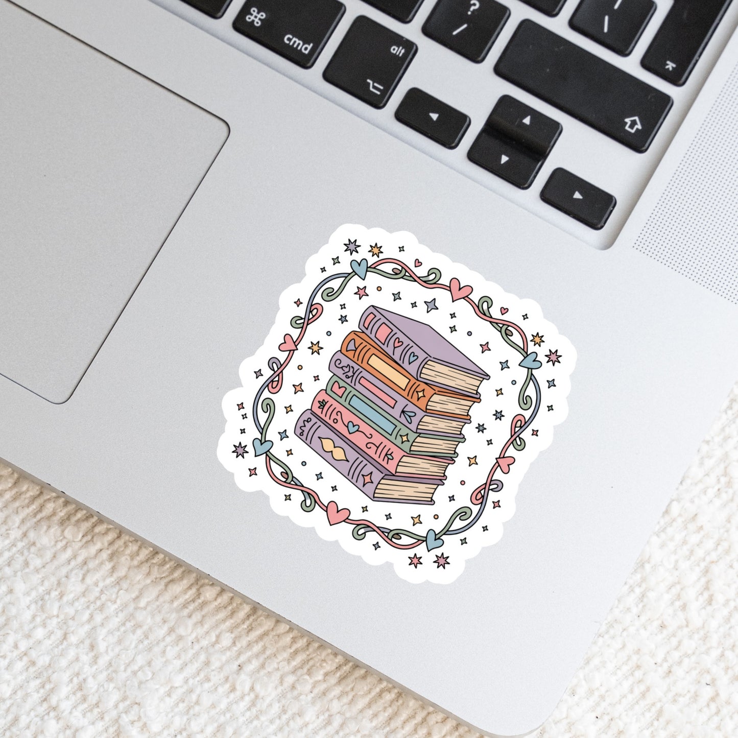 Pretty Floral Bookstacks โ 3" Waterproof Bookish Sticker with Holo Overlay โ Reading, Books, Reader Gift, Book Lover