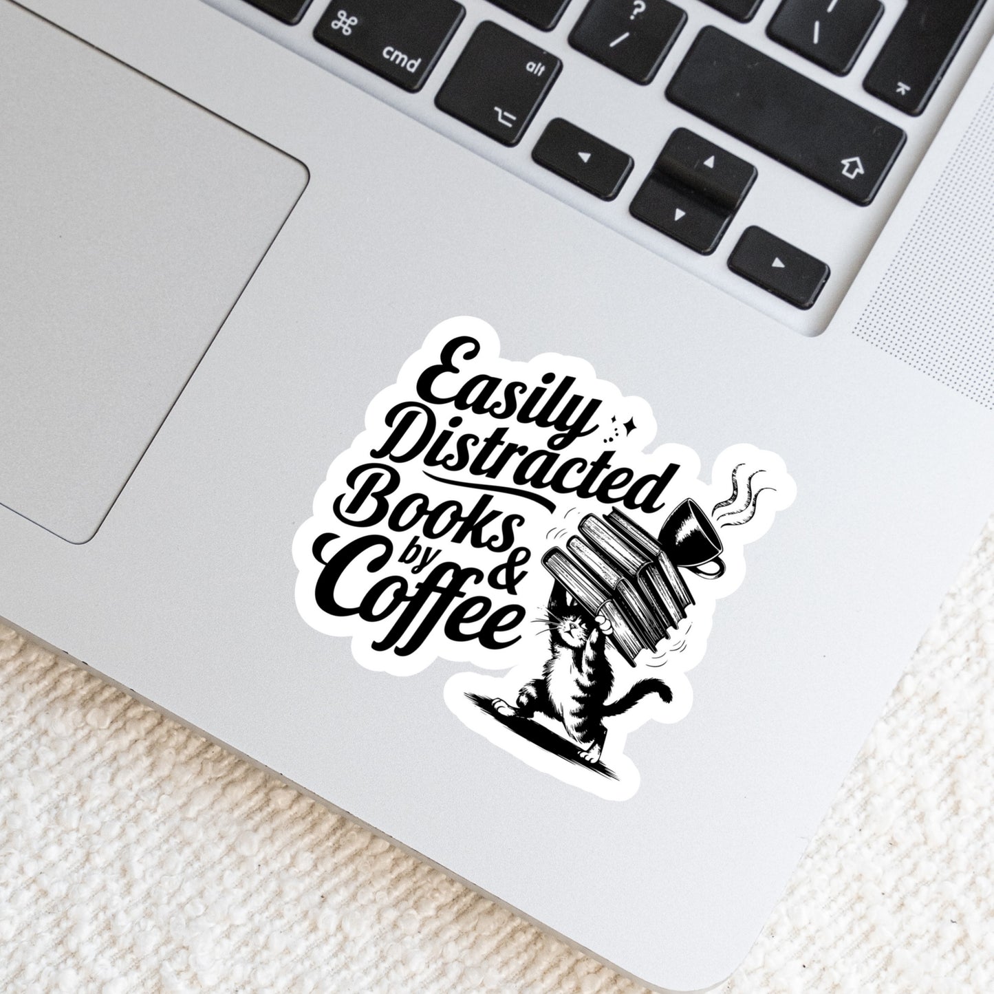 Easily Distracted by Books and Coffee โ 3" Waterproof Bookish Sticker with Holo Overlay โ Reading, Books, Reader Gift, Book Lover