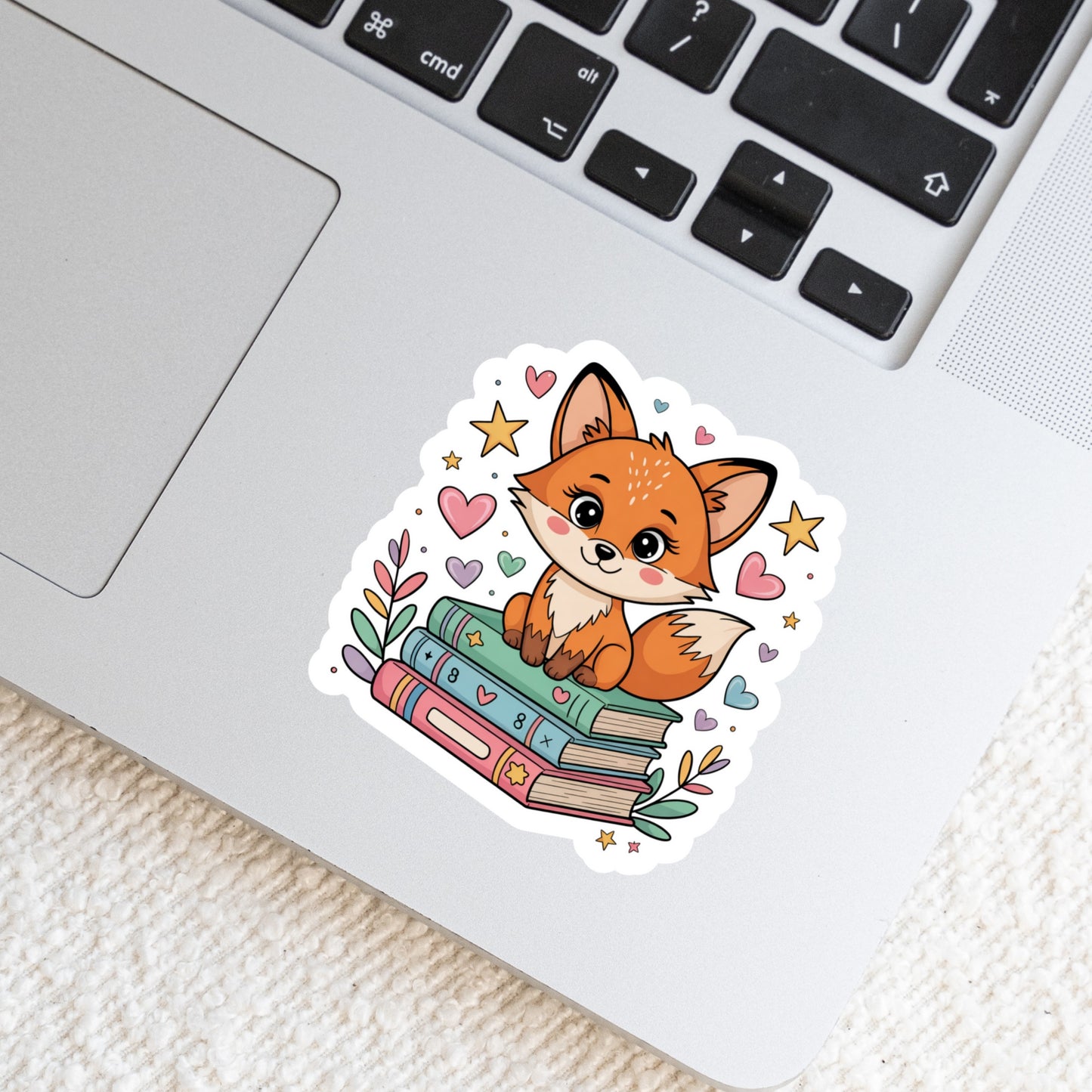 Cute Fox on Books β 3" Waterproof Bookish Sticker with Holo Overlay β Reading, Books, Reader Gift, Book Lover