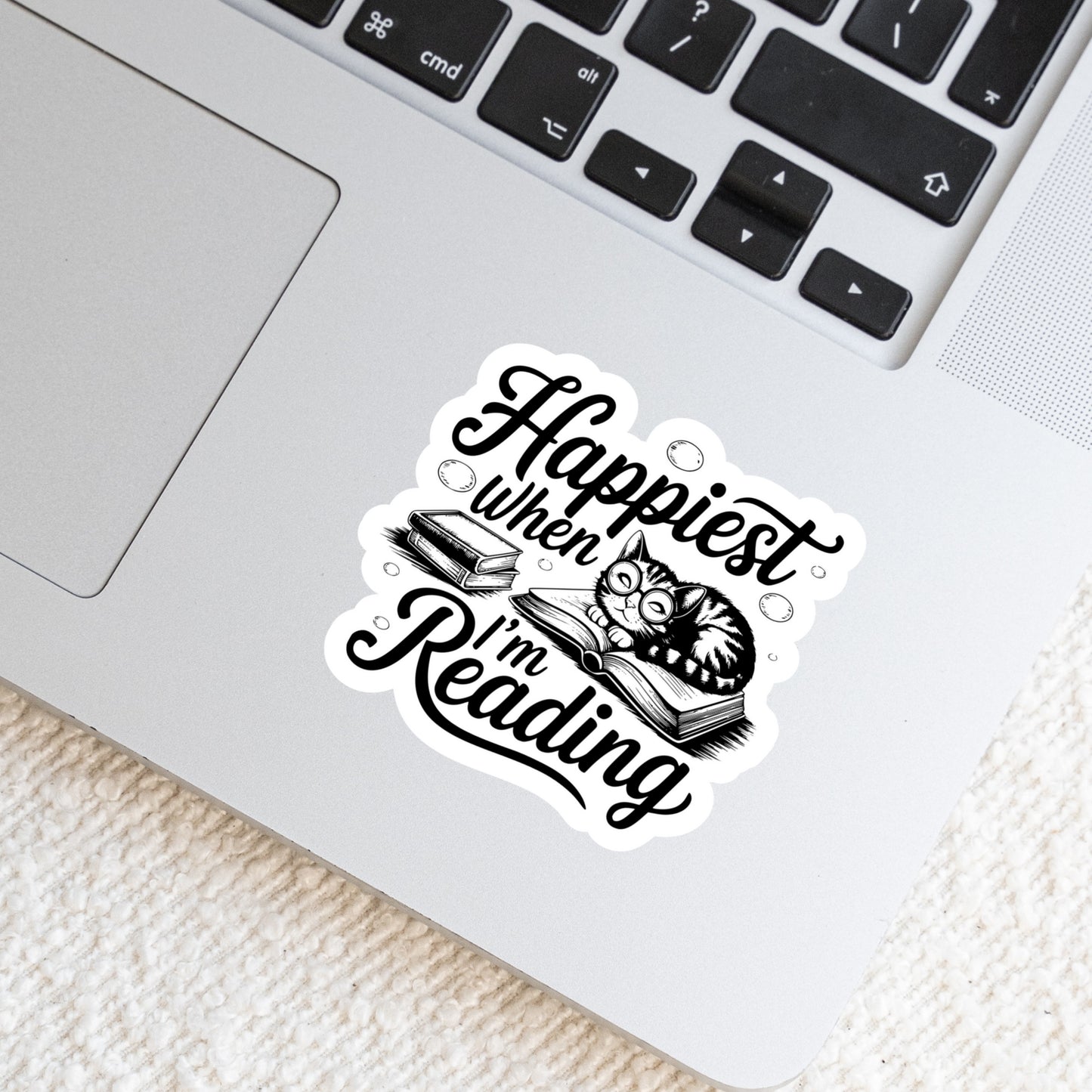 Happiest When I'm Reading With Cat โ 3" Waterproof Bookish Sticker with Holo Overlay โ Reading, Books, Reader Gift, Book Lover