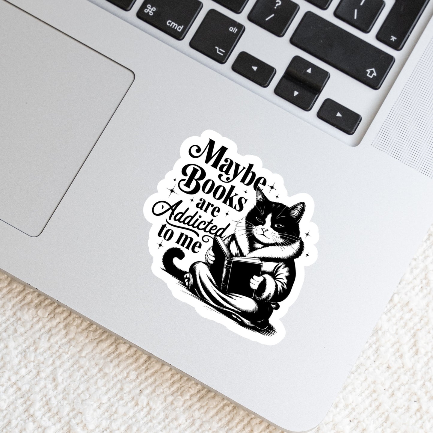 Maybe Books are Addicted to Me Reading Cat โ 3" Waterproof Bookish Sticker with Holo Overlay โ Reading, Books, Reader Gift, Book Lover