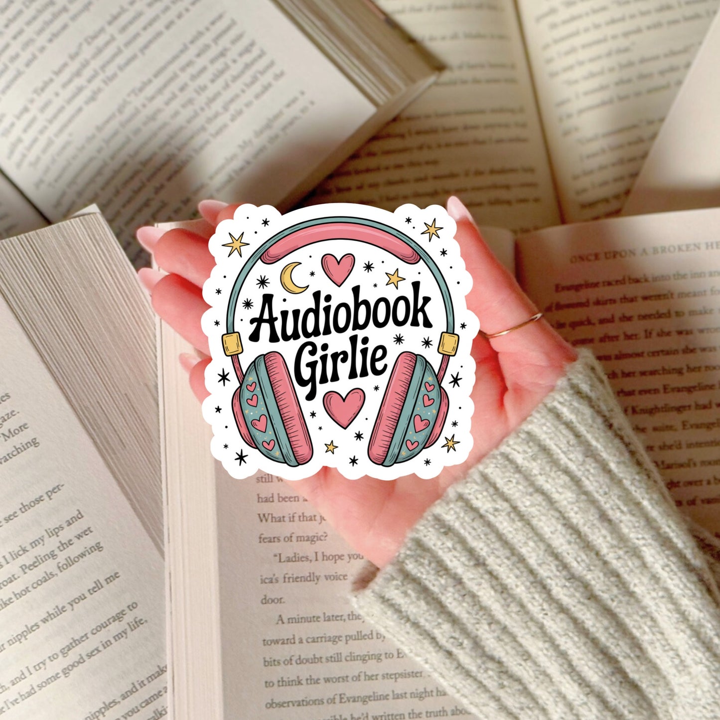 Audiobook Girlie β 3" Waterproof Bookish Sticker with Holo Overlay β Reading, Books, Reader Gift, Book Lover