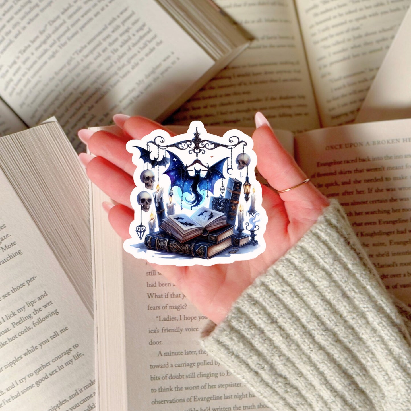 Gothic Dark Romance Book Scene– 3" Waterproof Bookish Sticker with Holo Overlay – Reading, Books, Reader Gift, Book Lover