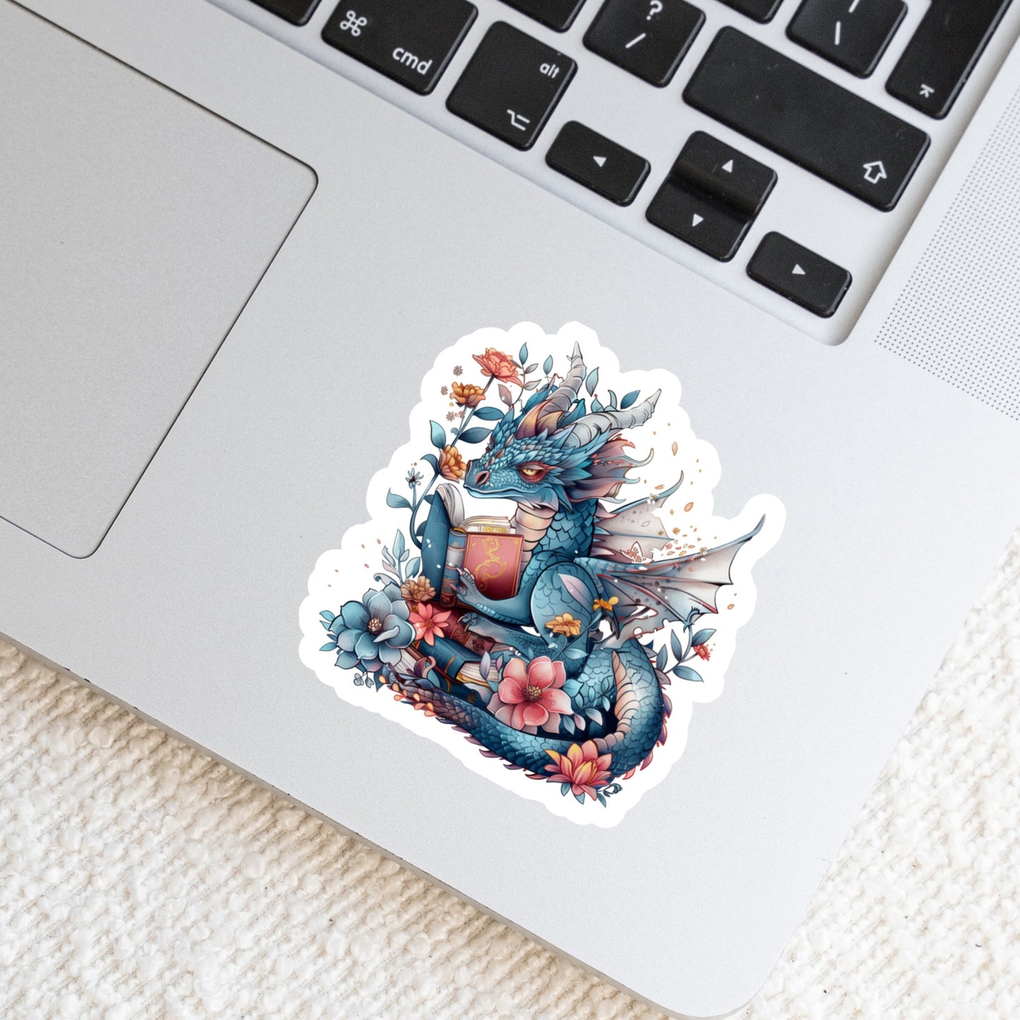 Blue Gothic Floral Dragon with Books โ 3" Waterproof Bookish Sticker with Holo Overlay โ Reading, Books, Reader Gift, Book Lover