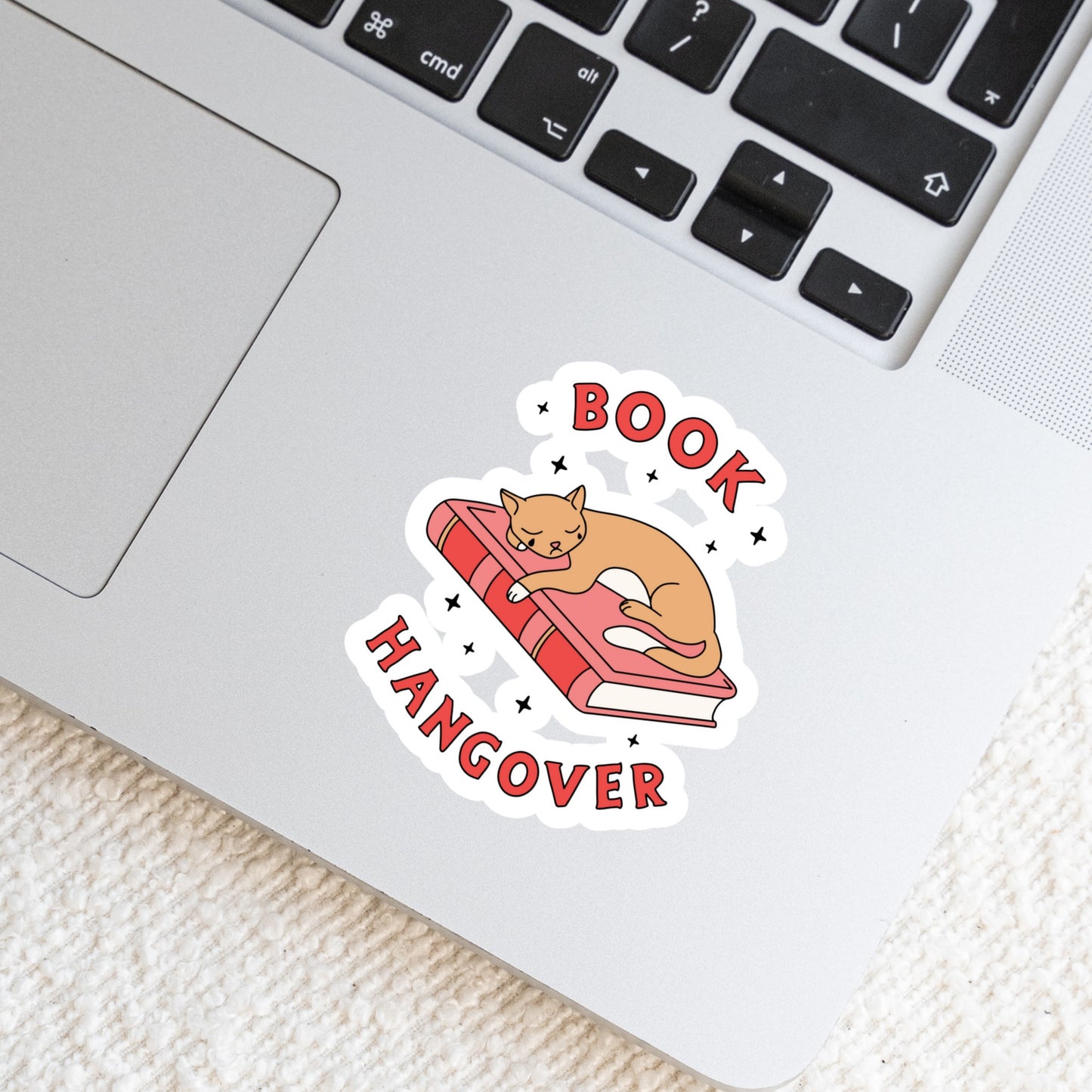 Book Hangover with Cat โ 3" Waterproof Bookish Sticker with Holo Overlay โ Reading, Books, Reader Gift, Book Lover