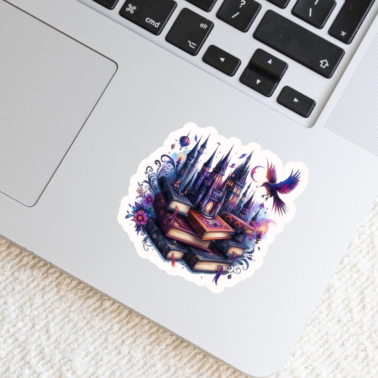 Gothic Romantasy Castle With Books โ 3" Waterproof Bookish Sticker with Holo Overlay โ Reading, Books, Reader Gift, Book Lover