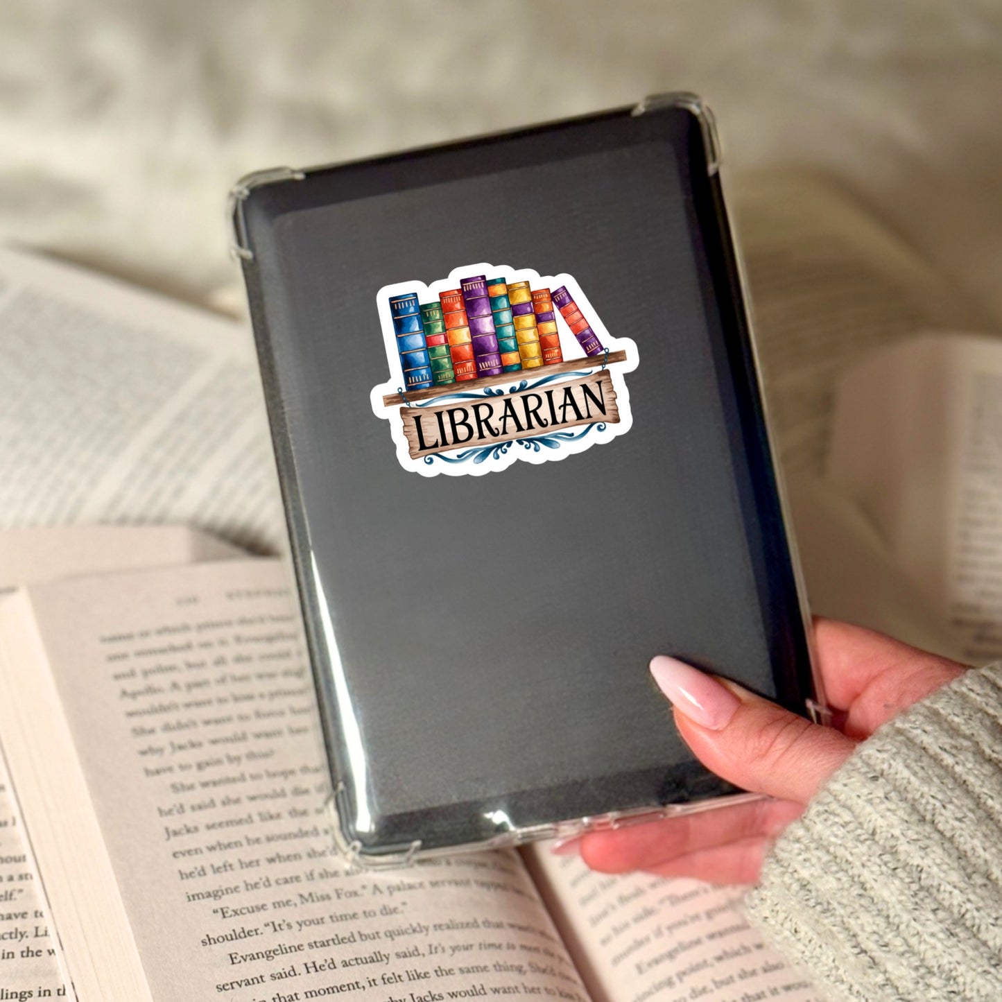 Librarian Book Reader Sticker โ 3" Waterproof Bookish Sticker with Holo Overlay โ Reading, Books, Reader Gift, Book Lover, Bookstore Merch