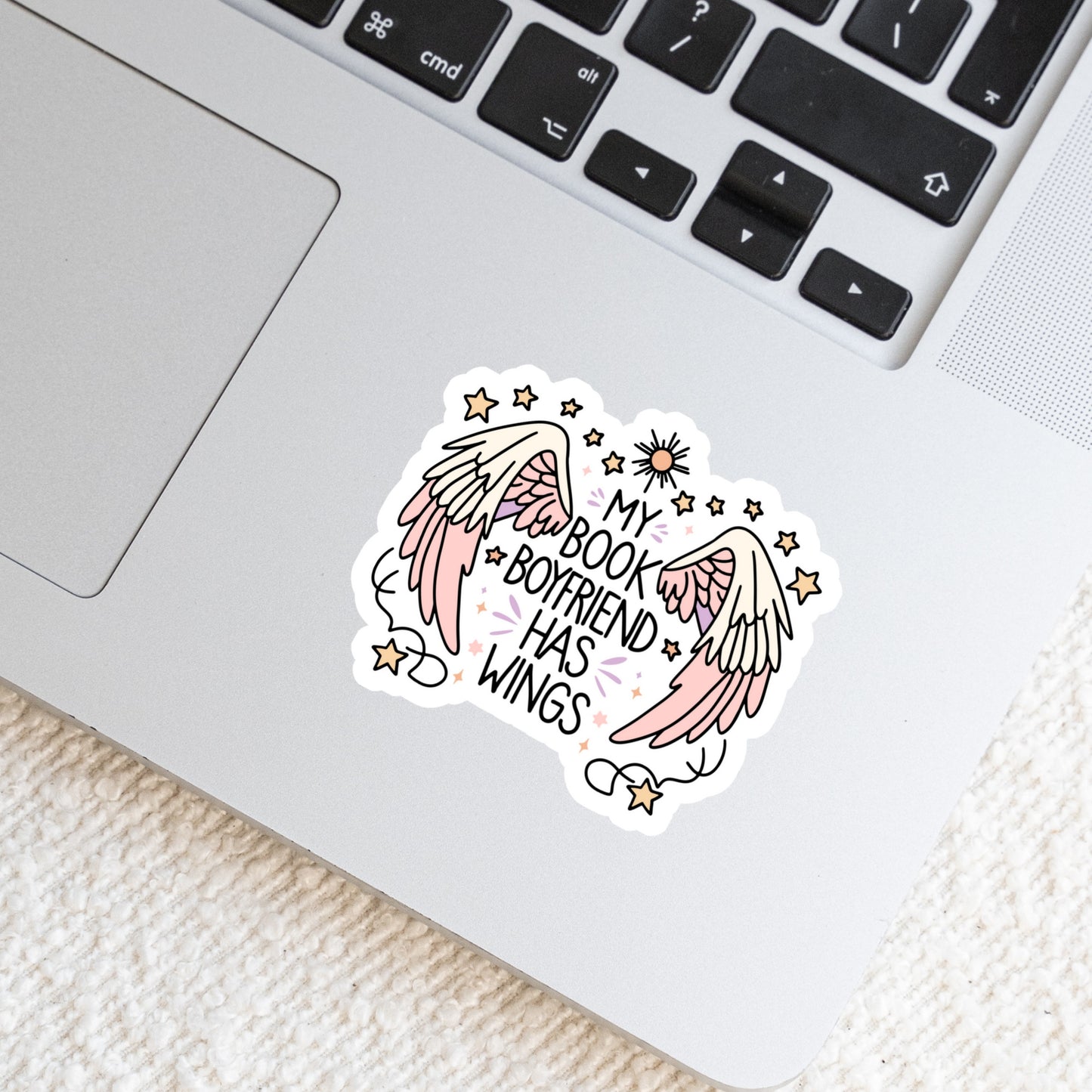 My Book Boyfriend has Wings Book Reader Sticker โ 3" Waterproof Bookish Sticker with Holo Overlay โ Reader Gift, Book Lover, Bookstore Merch