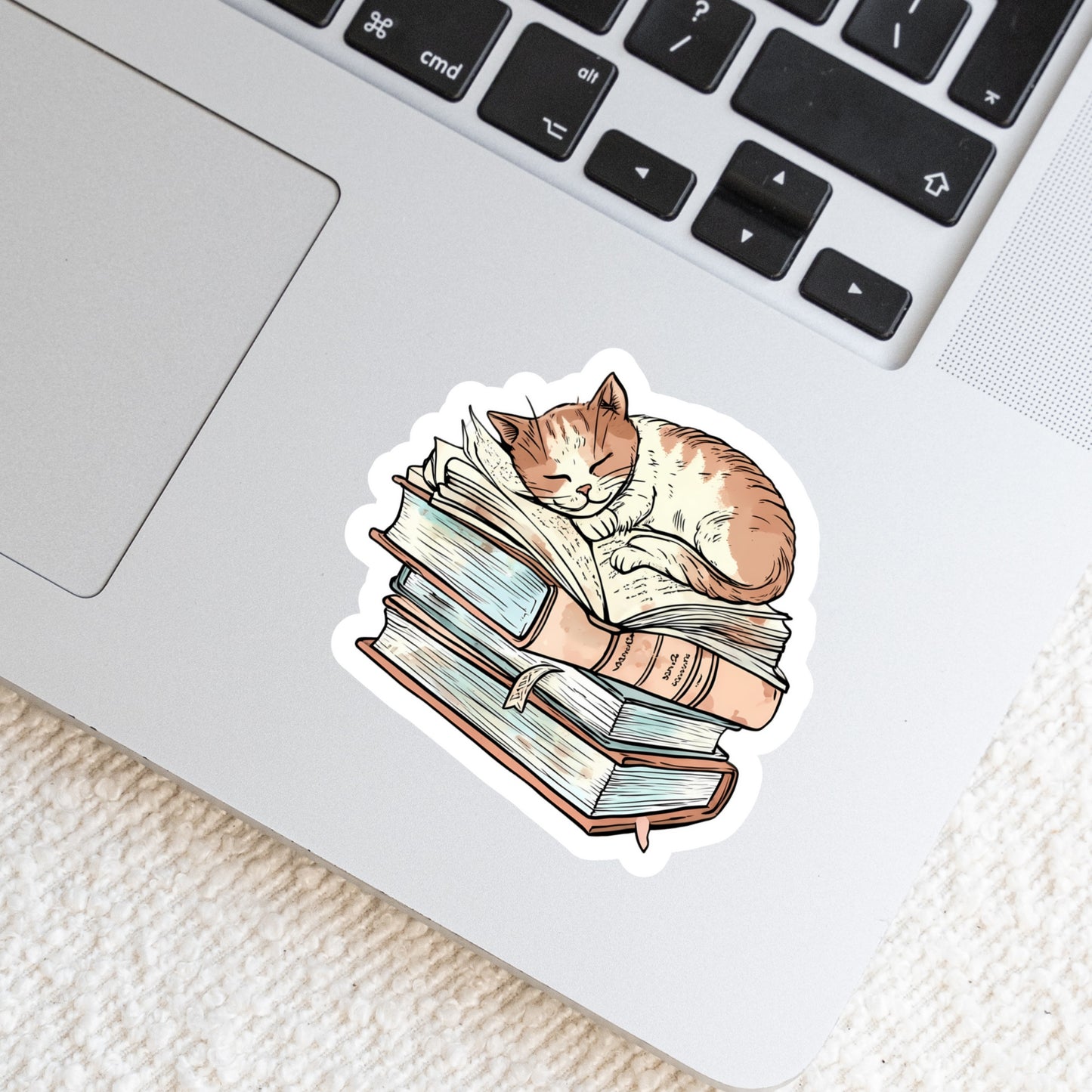 Napping Cat with Books Book Reader Sticker โ 3" Waterproof Bookish Sticker with Holo Overlay โ Reader Gift, Book Lover, Bookstore Merch