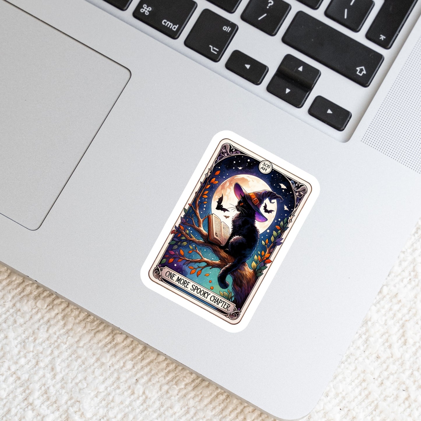 One More Spooky Chapter Tarot Card Book Reader Sticker โ 3" Waterproof Bookish Sticker with Holo Overlay โ Reading, Books, Reader Gift, Book Lover, Bookstore Merch